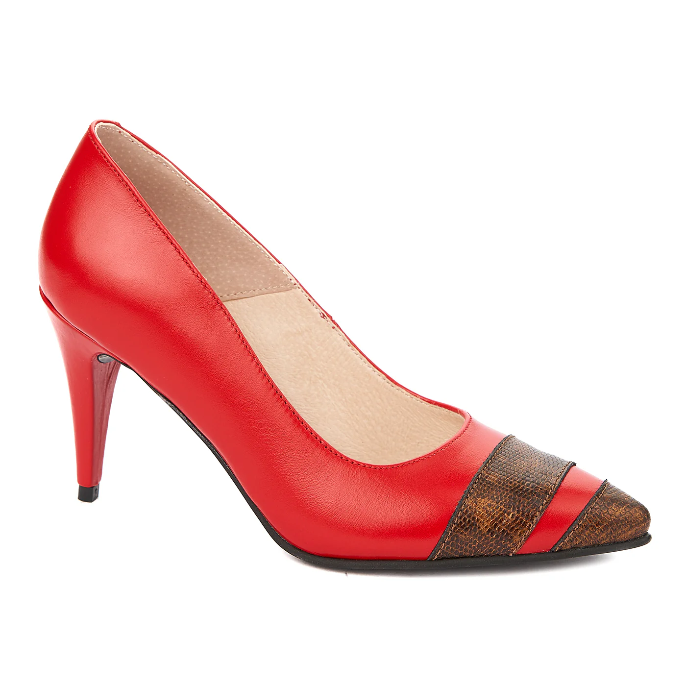 Pantofi toc subtire din piele naturala rosie 4296