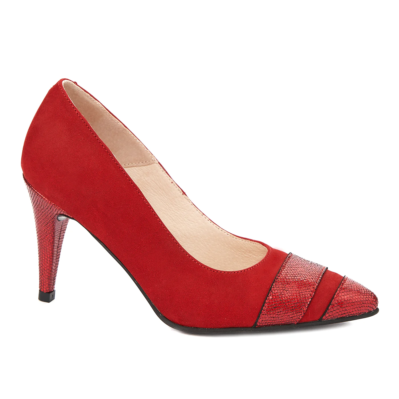Pantofi toc subtire din piele naturala rosie 4325