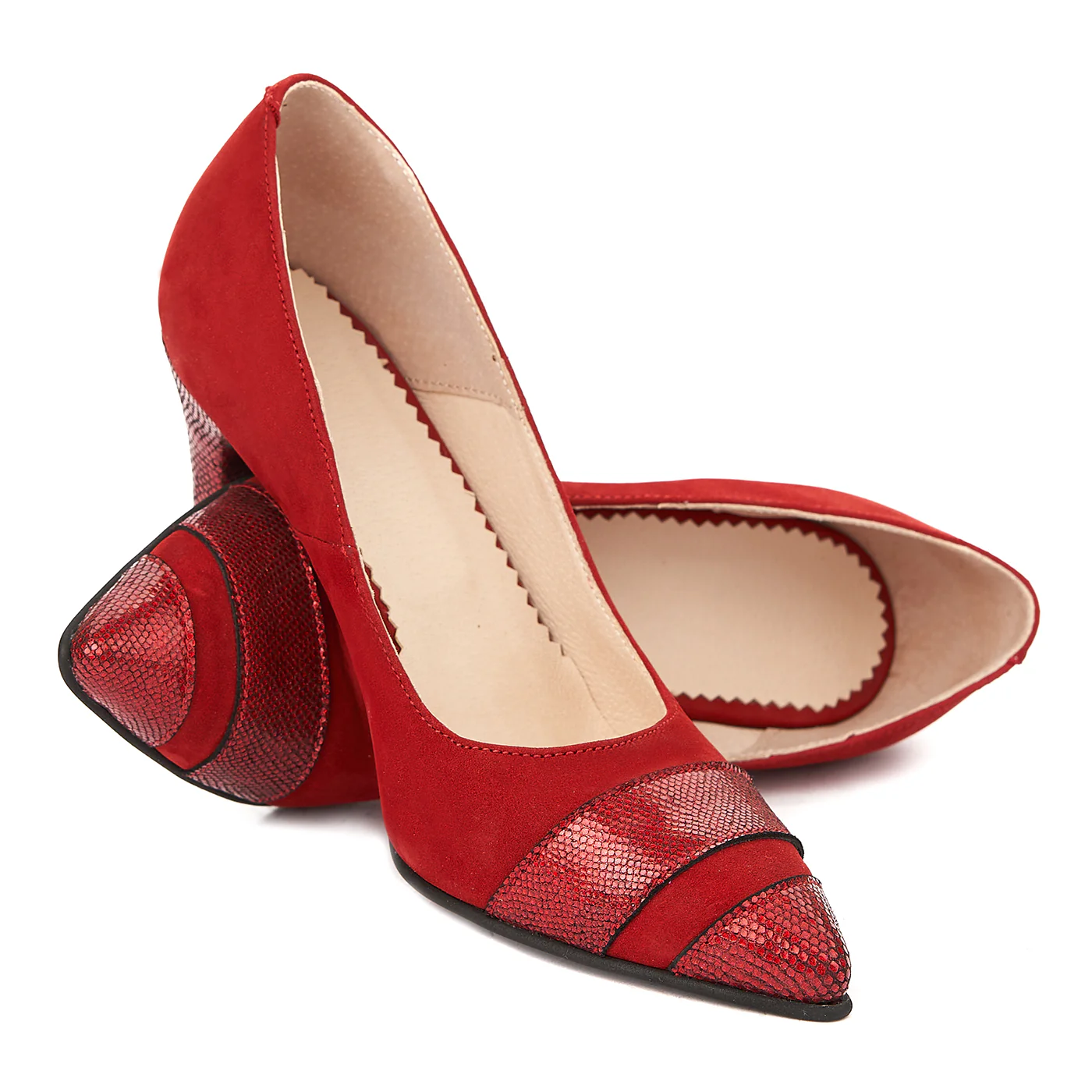 Pantofi toc subtire din piele naturala rosie 4325 - Image 4