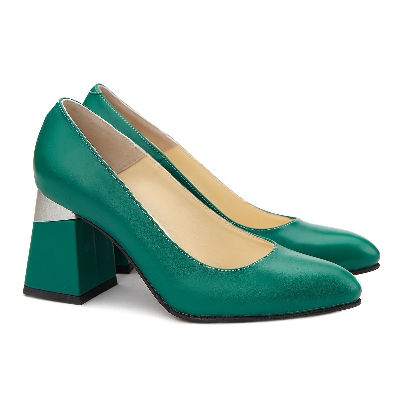 Pantofi Verzi cu Toc Gros 8 Cm din Piele Naturala 4072