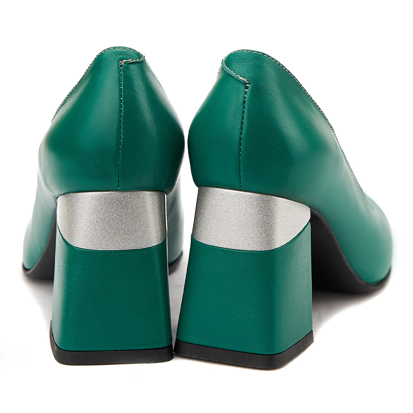 Pantofi Verzi cu Toc Gros 8 Cm din Piele Naturala 4072 - Image 2