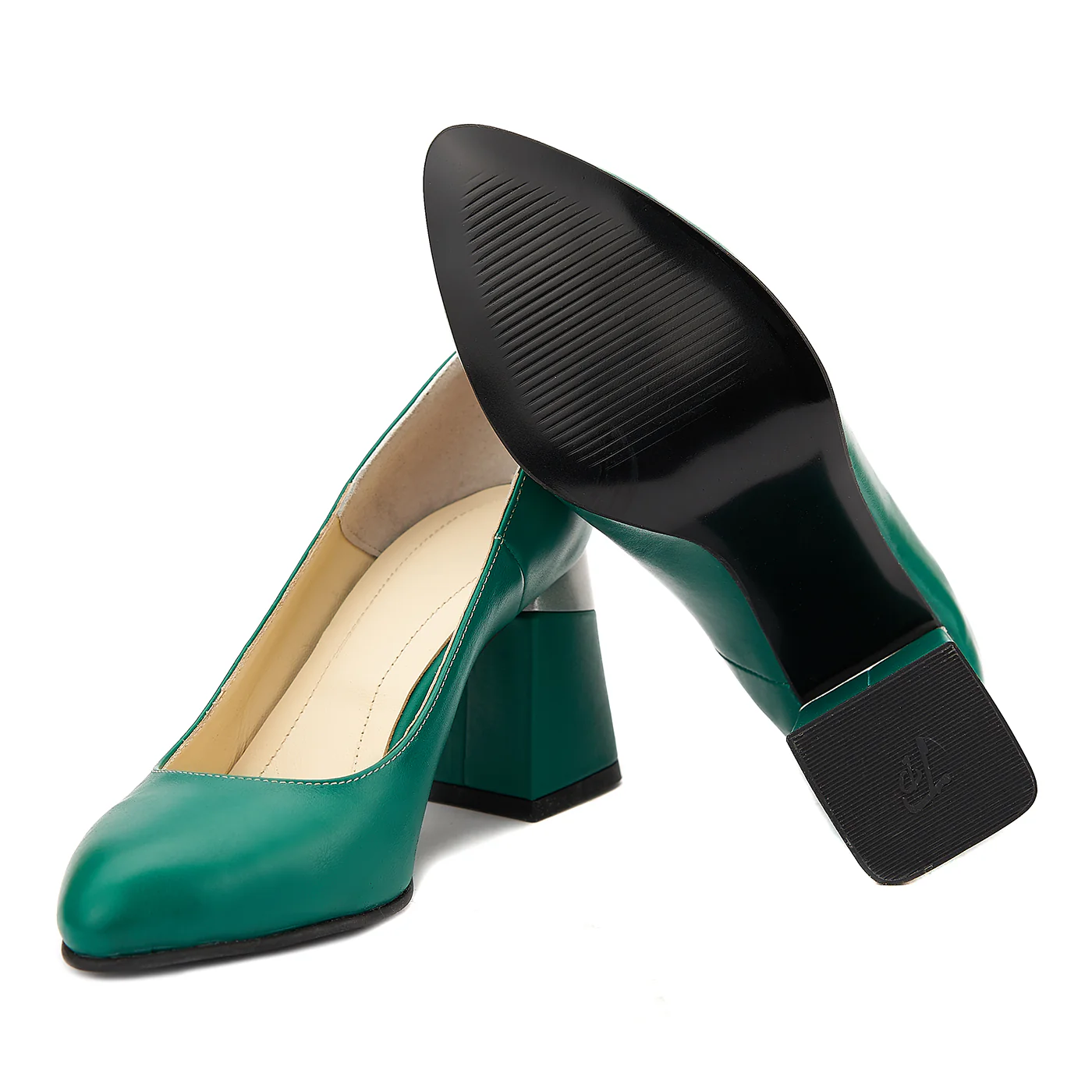 Pantofi Verzi cu Toc Gros 8 Cm din Piele Naturala 4072 - Image 3
