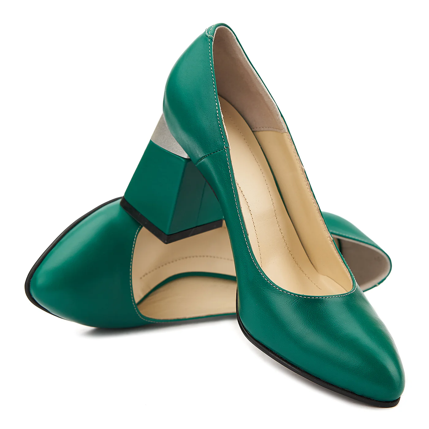 Pantofi Verzi cu Toc Gros 8 Cm din Piele Naturala 4072 - Image 4