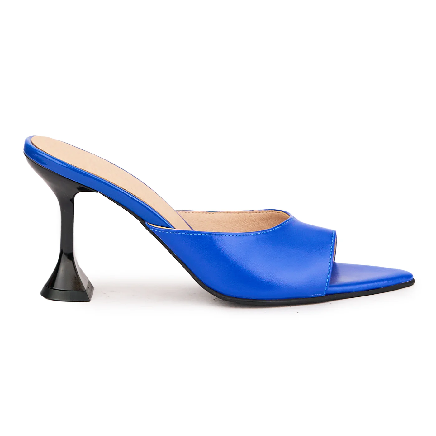Papuc dama din piele naturala albastra cu toc 8.5 cm 16523