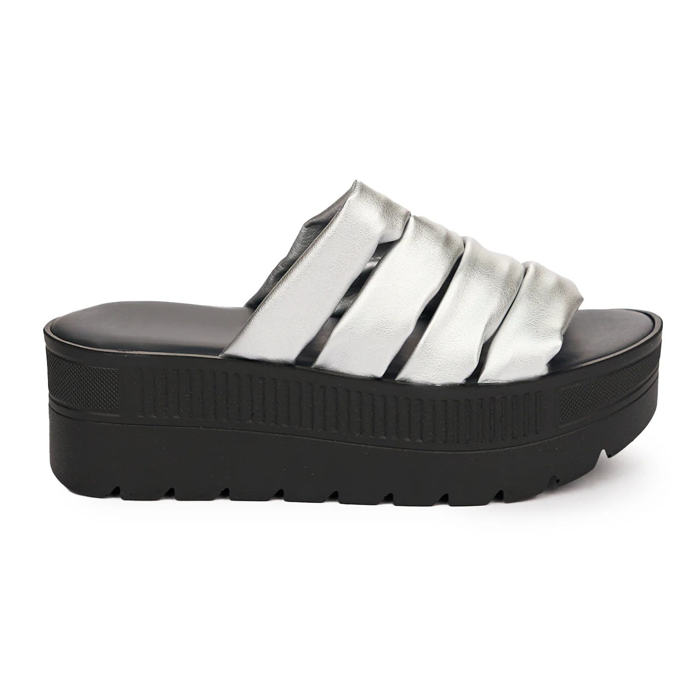 Papuc dama din piele naturala argintie cu talpa inalta 13726