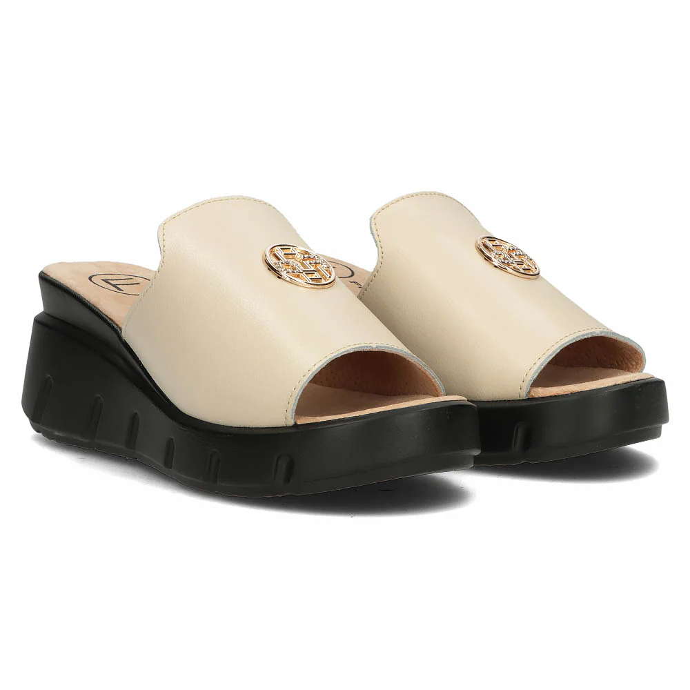 Papuc dama din piele naturala bej cu platforma 13309 - Image 2