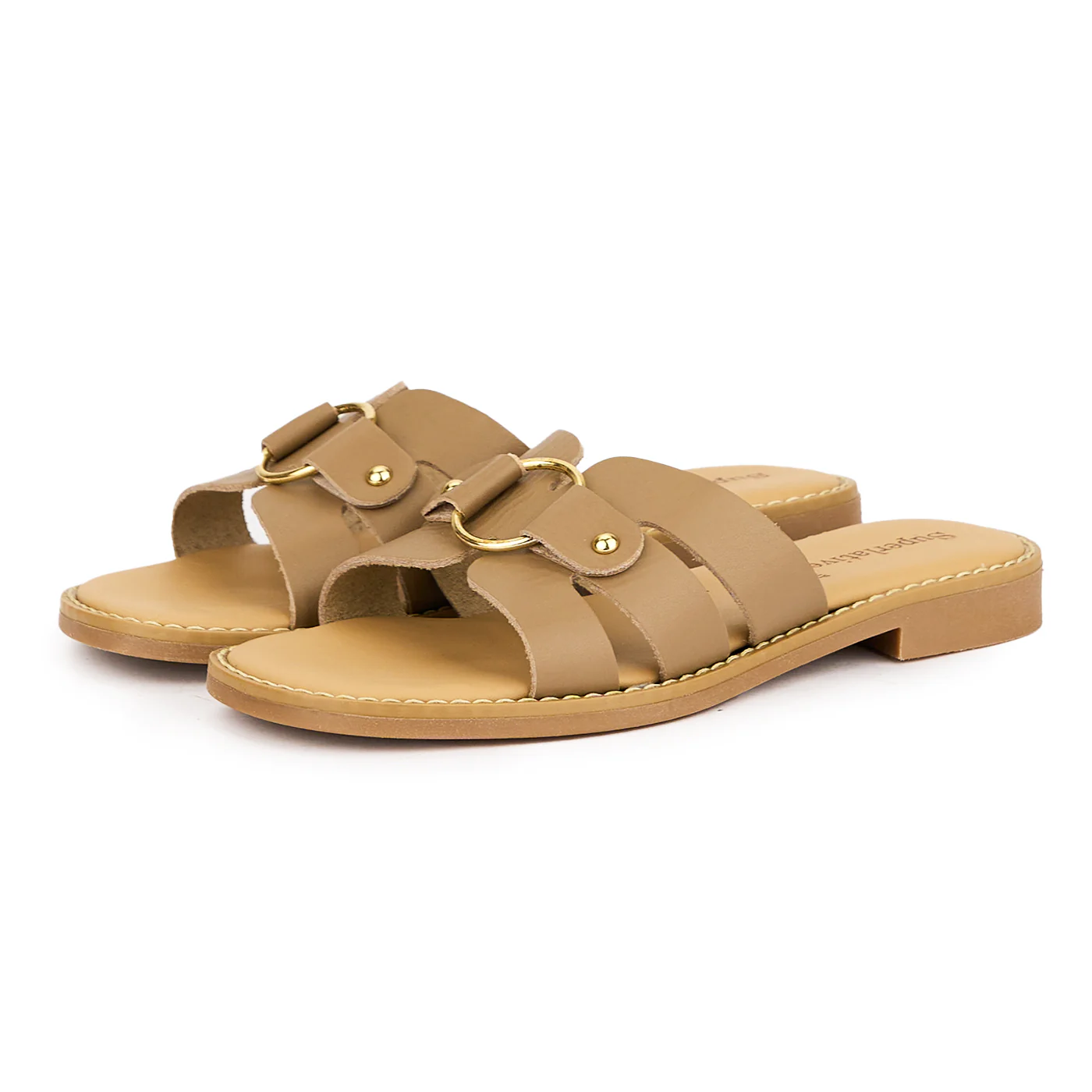 Papuc dama din piele naturala bej-inchis cu talpa joasa 16150 - Image 3