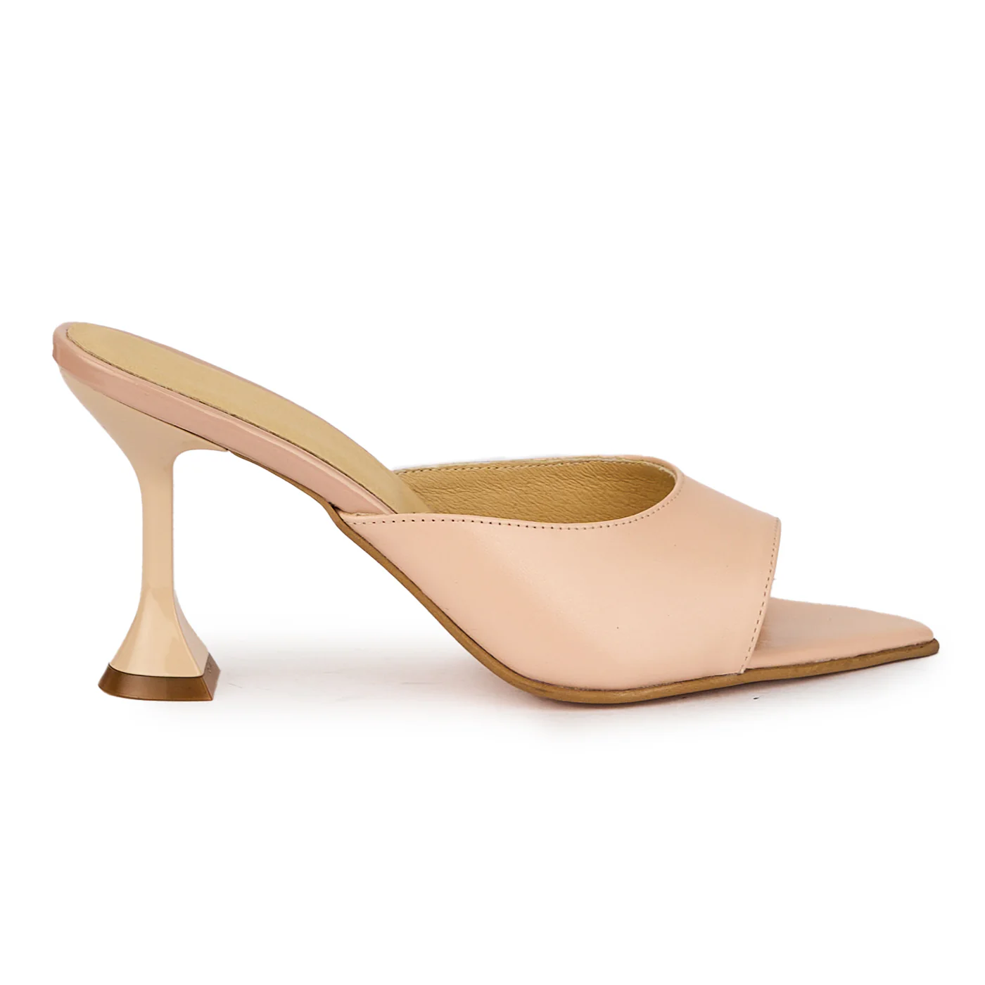 Papuc dama din piele naturala bej-nude cu toc 8.5 cm 16257