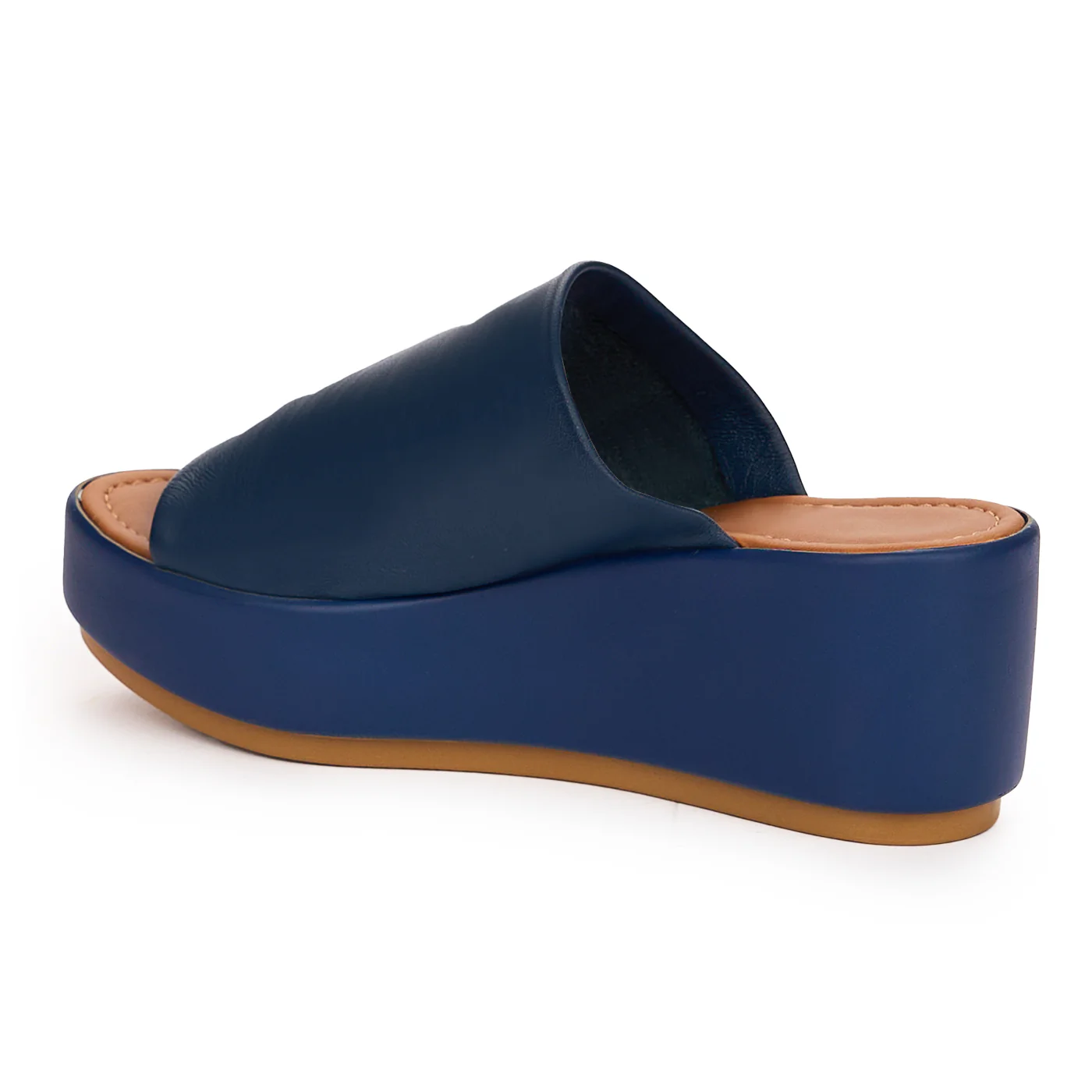 Papuc dama din piele naturala bleumarin cu talpa inalta 13755 - Image 2