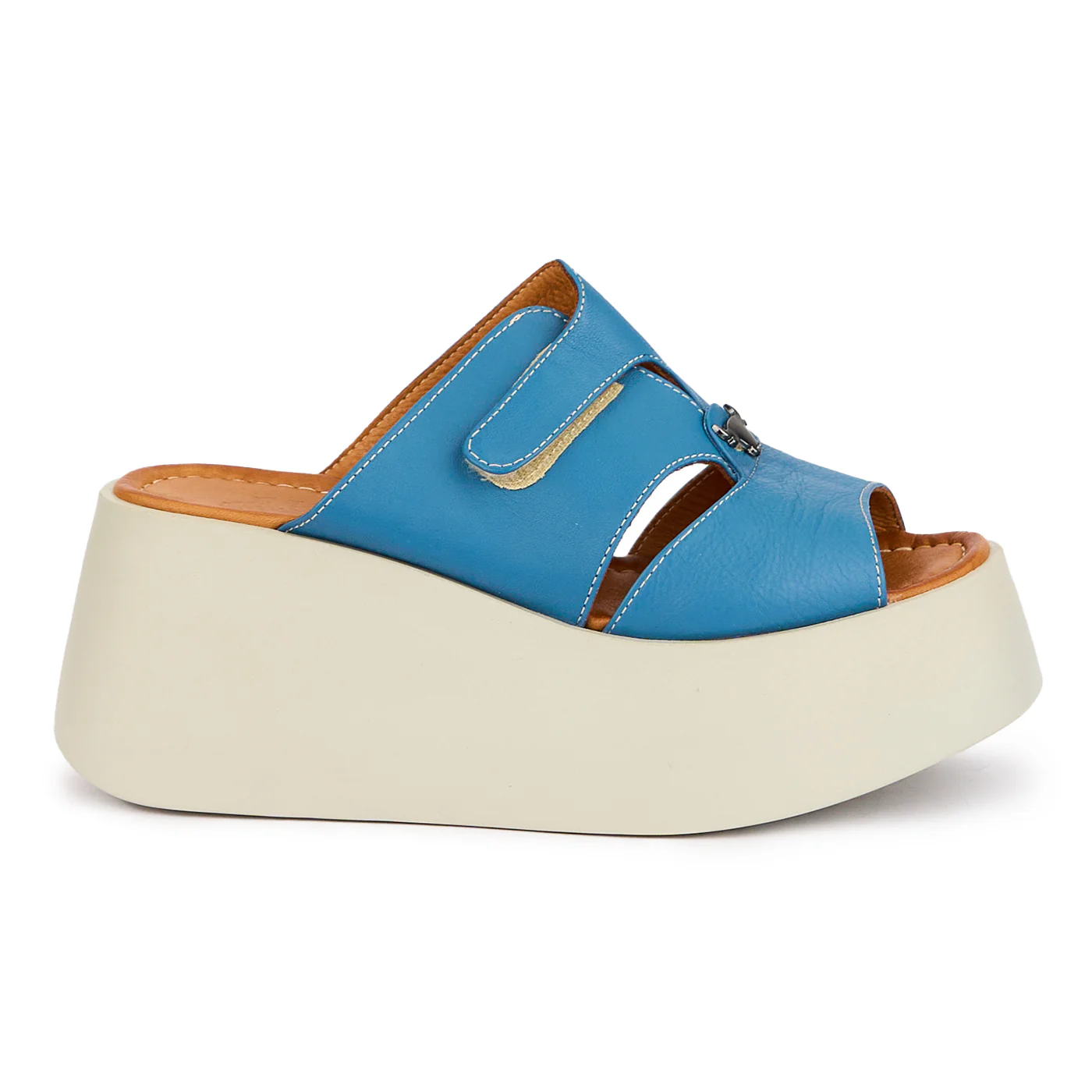 Papuc dama din piele naturala bleumarin cu talpa inalta 7.5 cm 16325