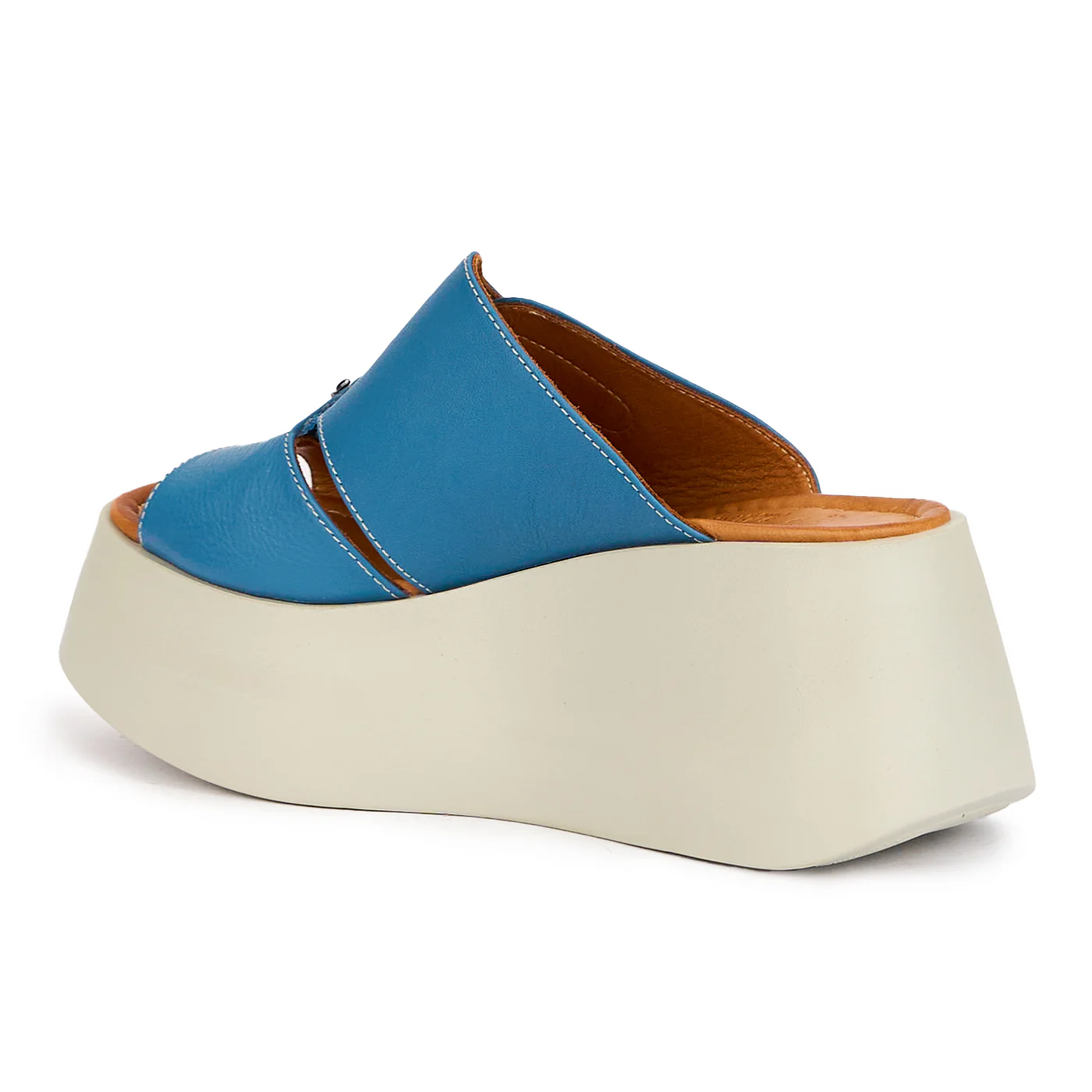 Papuc dama din piele naturala bleumarin cu talpa inalta 7.5 cm 16325 - Image 2