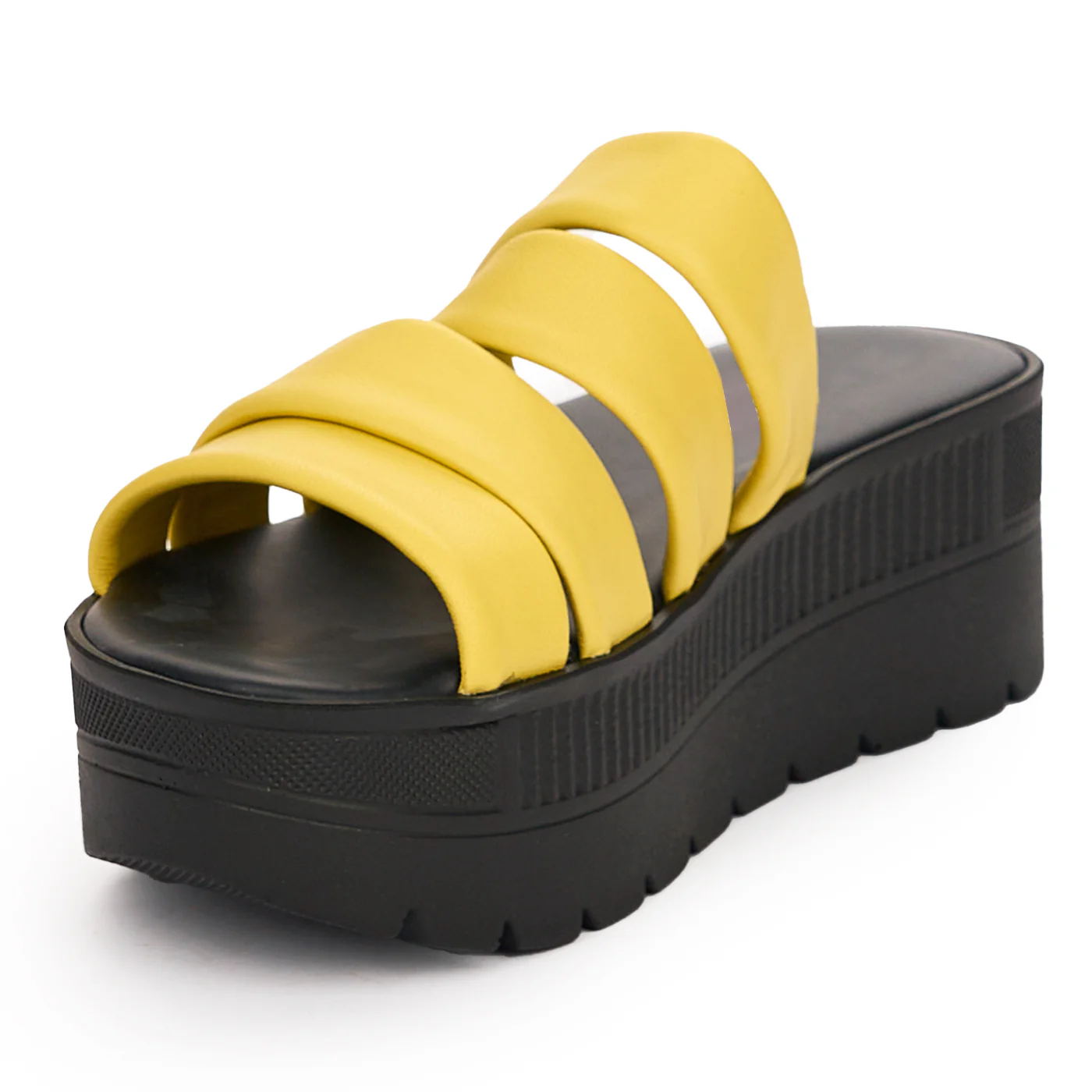 Papuc dama din piele naturala galbena cu talpa inalta 13725 - Image 3