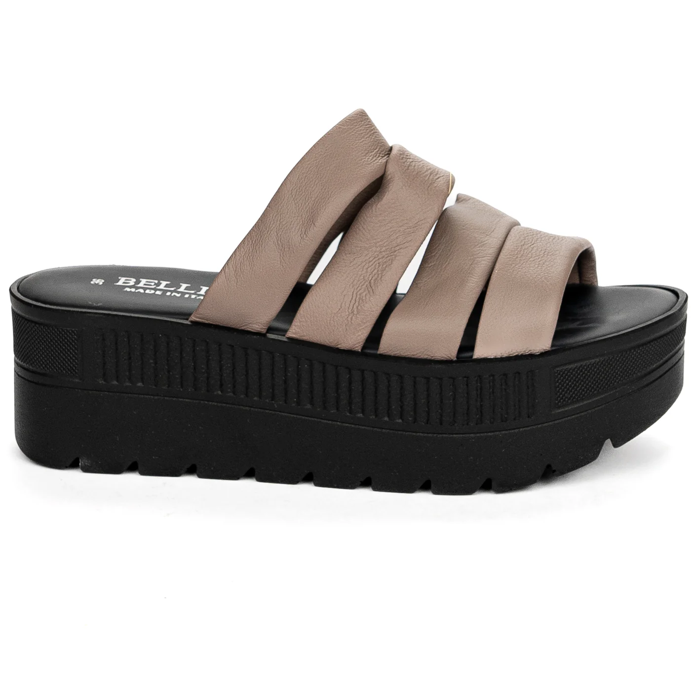 Papuc dama din piele naturala gri - taupe cu talpa inalta 13722