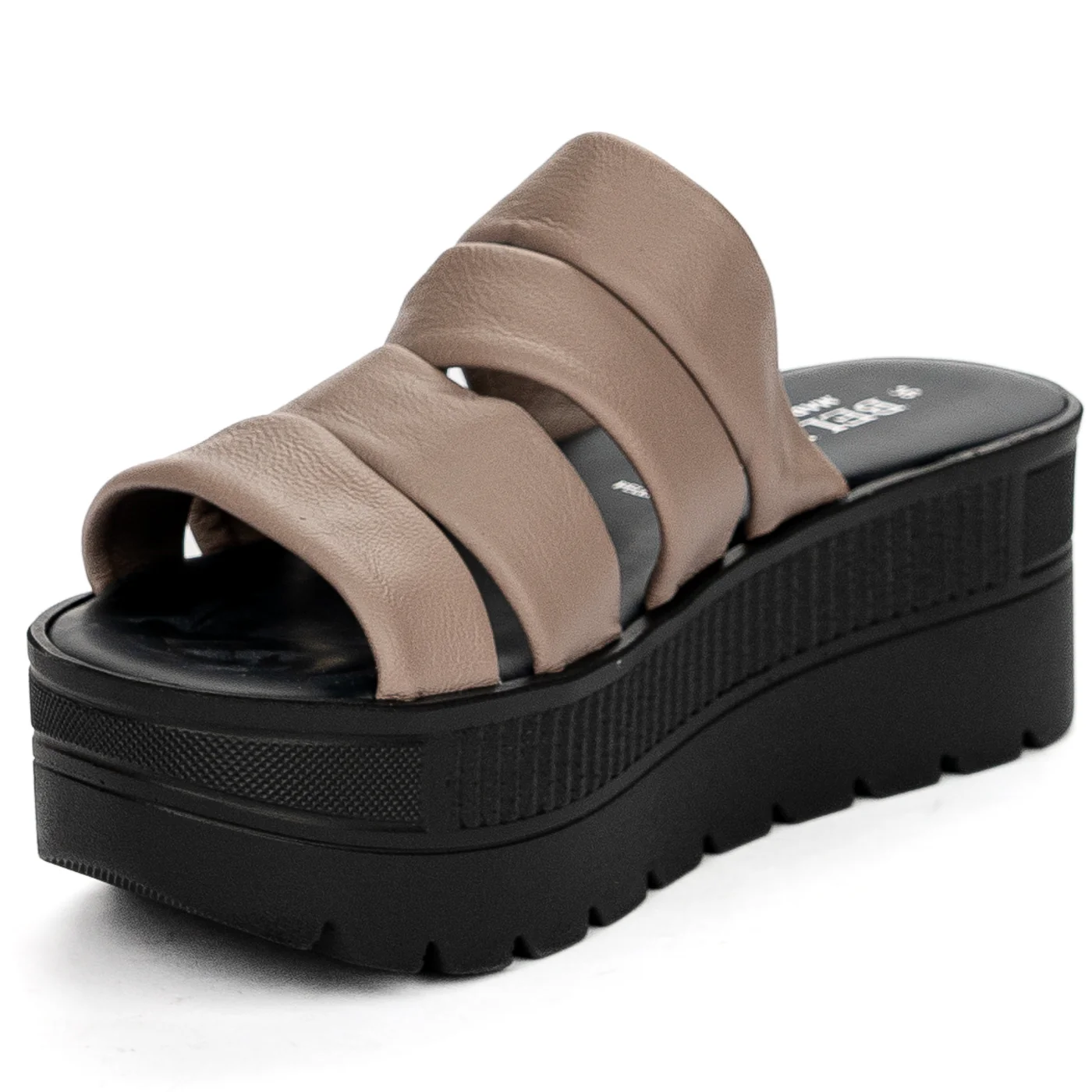 Papuc dama din piele naturala gri - taupe cu talpa inalta 13722 - Image 3