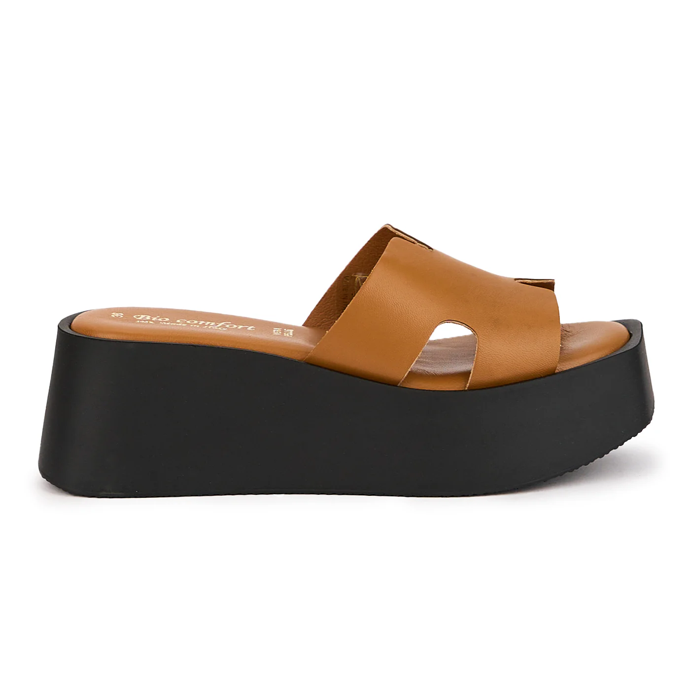 Papuc dama din piele naturala maro cu platforma 7 cm 16600