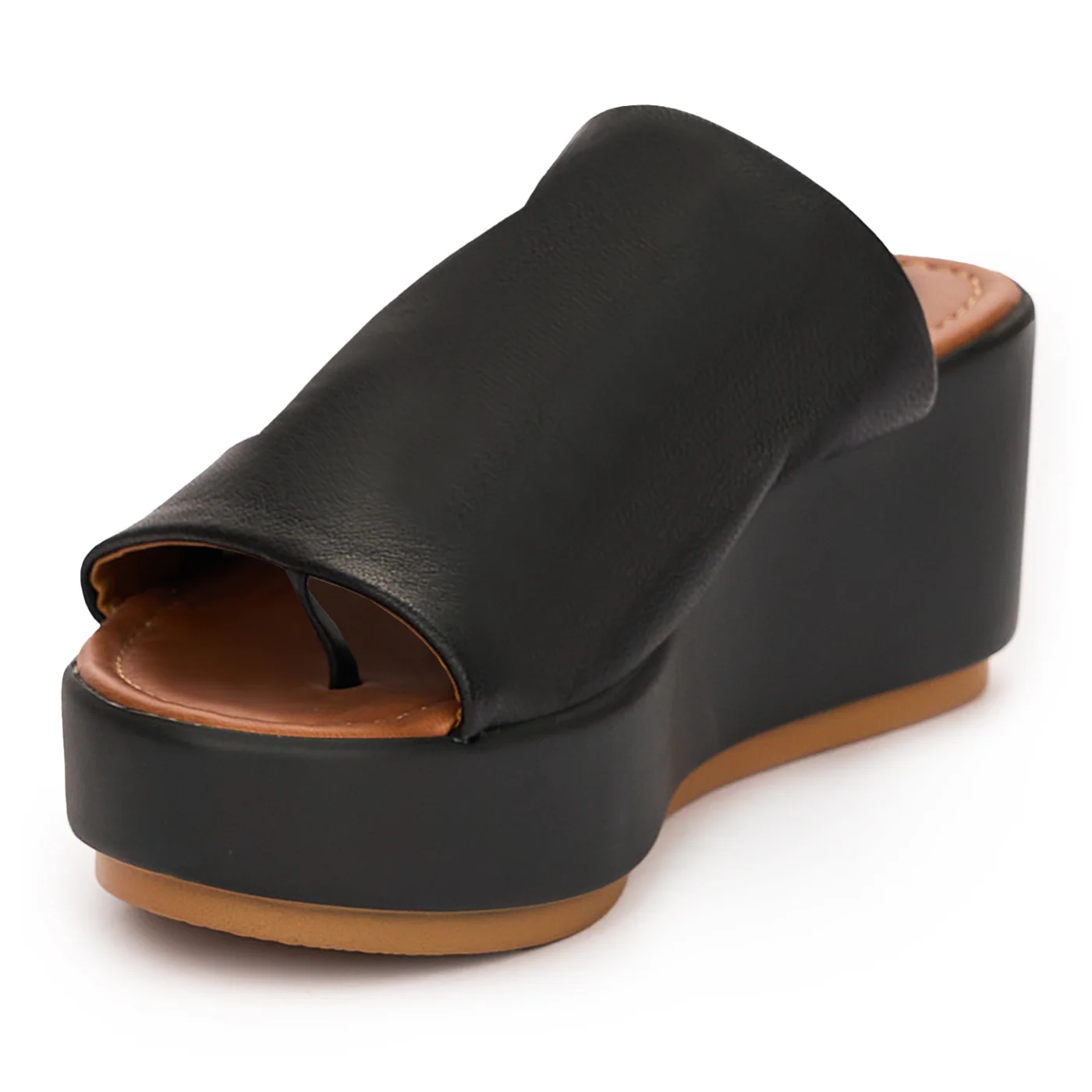 Papuc dama din piele naturala neagra cu talpa inalta 13753 - Image 3