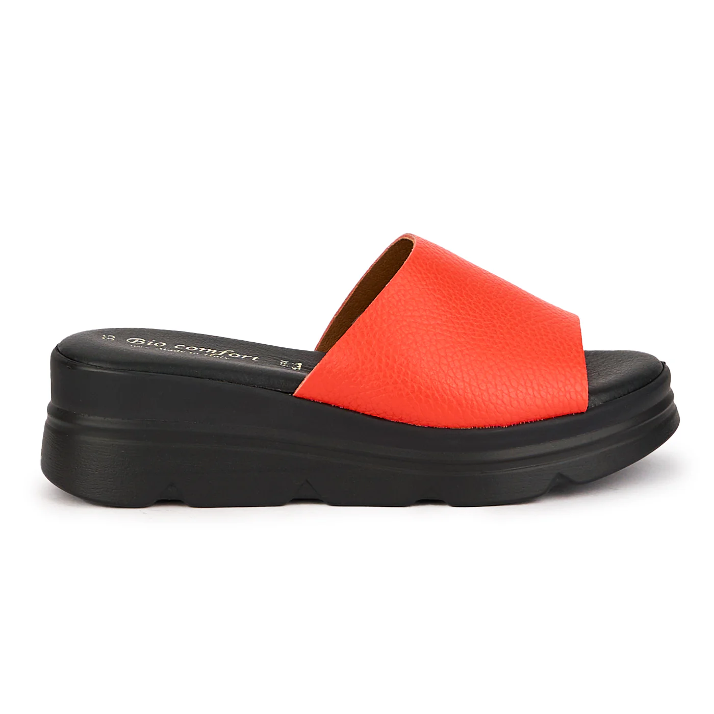 Papuc dama din piele naturala rosie cu platforma 16592