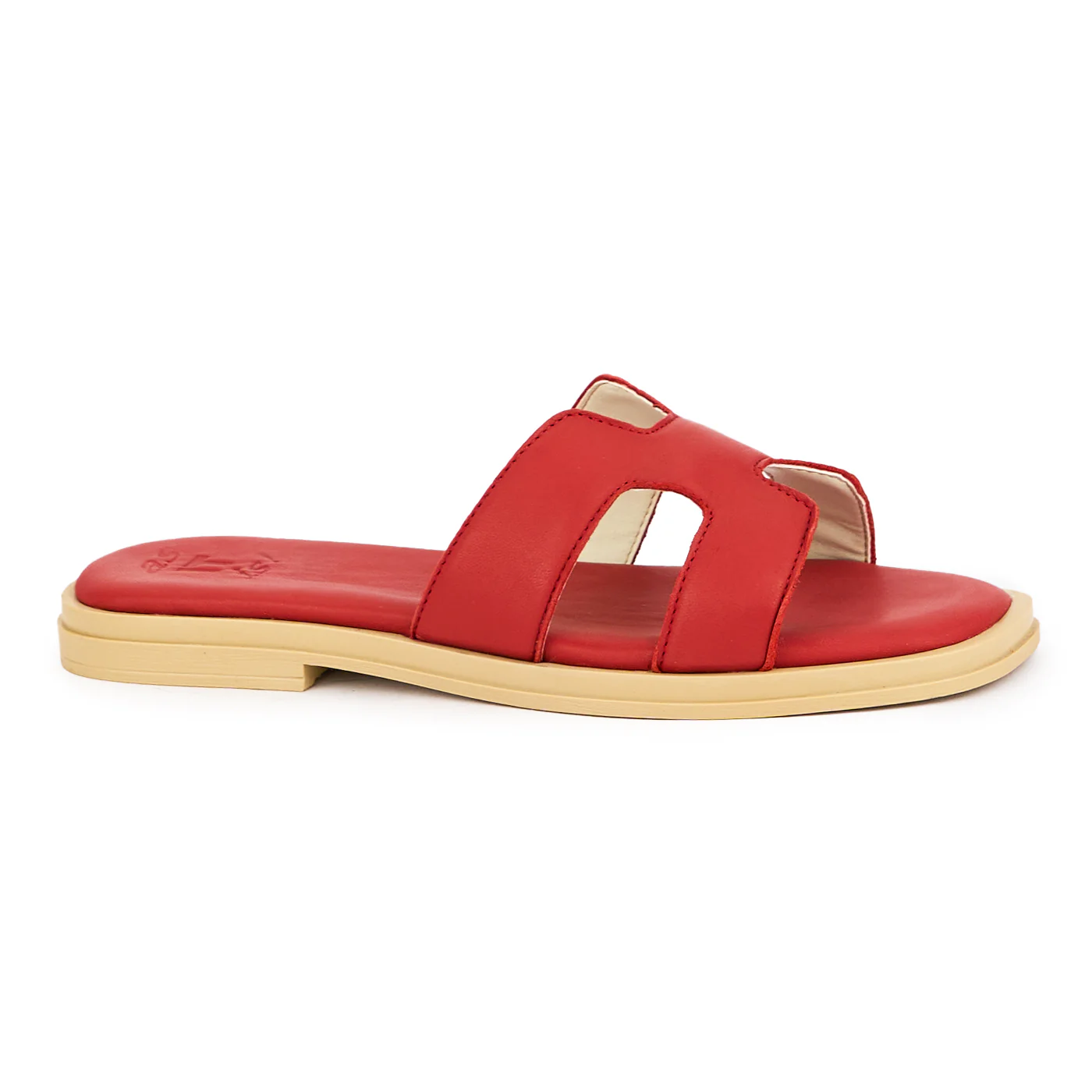 Papuc dama din piele naturala rosie cu talpa joasa 16154