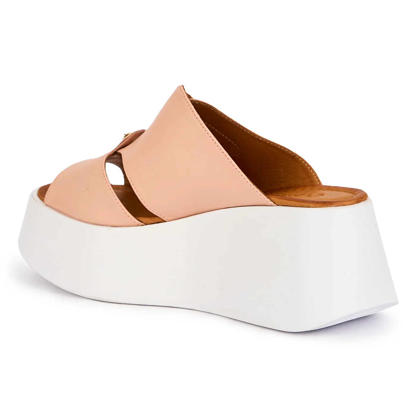Papuc dama din piele naturala roz-bej cu talpa inalta 7.5 cm 16323 - Image 2