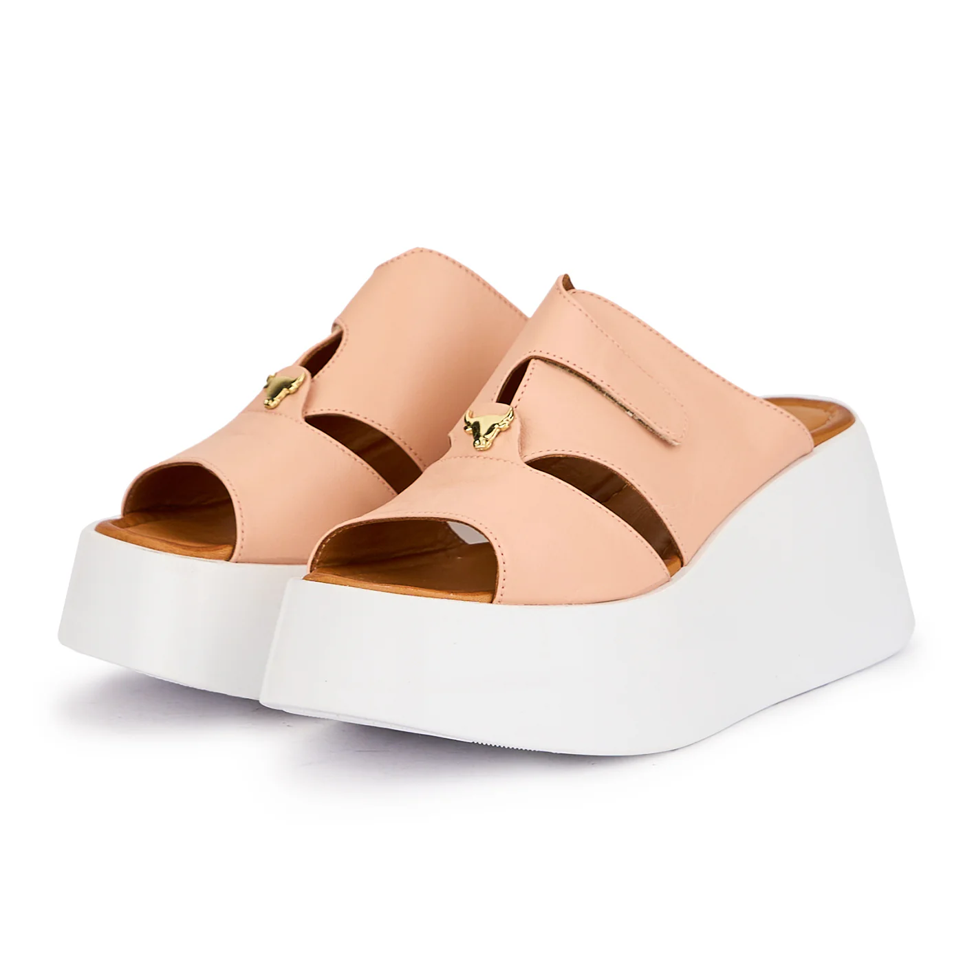 Papuc dama din piele naturala roz-bej cu talpa inalta 7.5 cm 16323 - Image 3