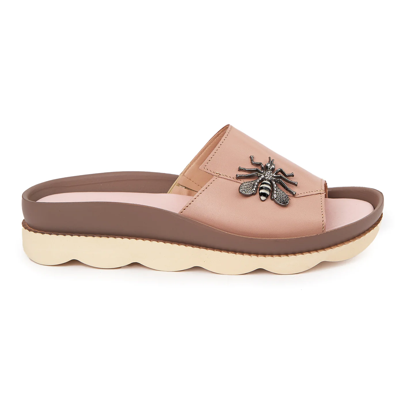 Papuci dama casual din piele naturala bej 2455