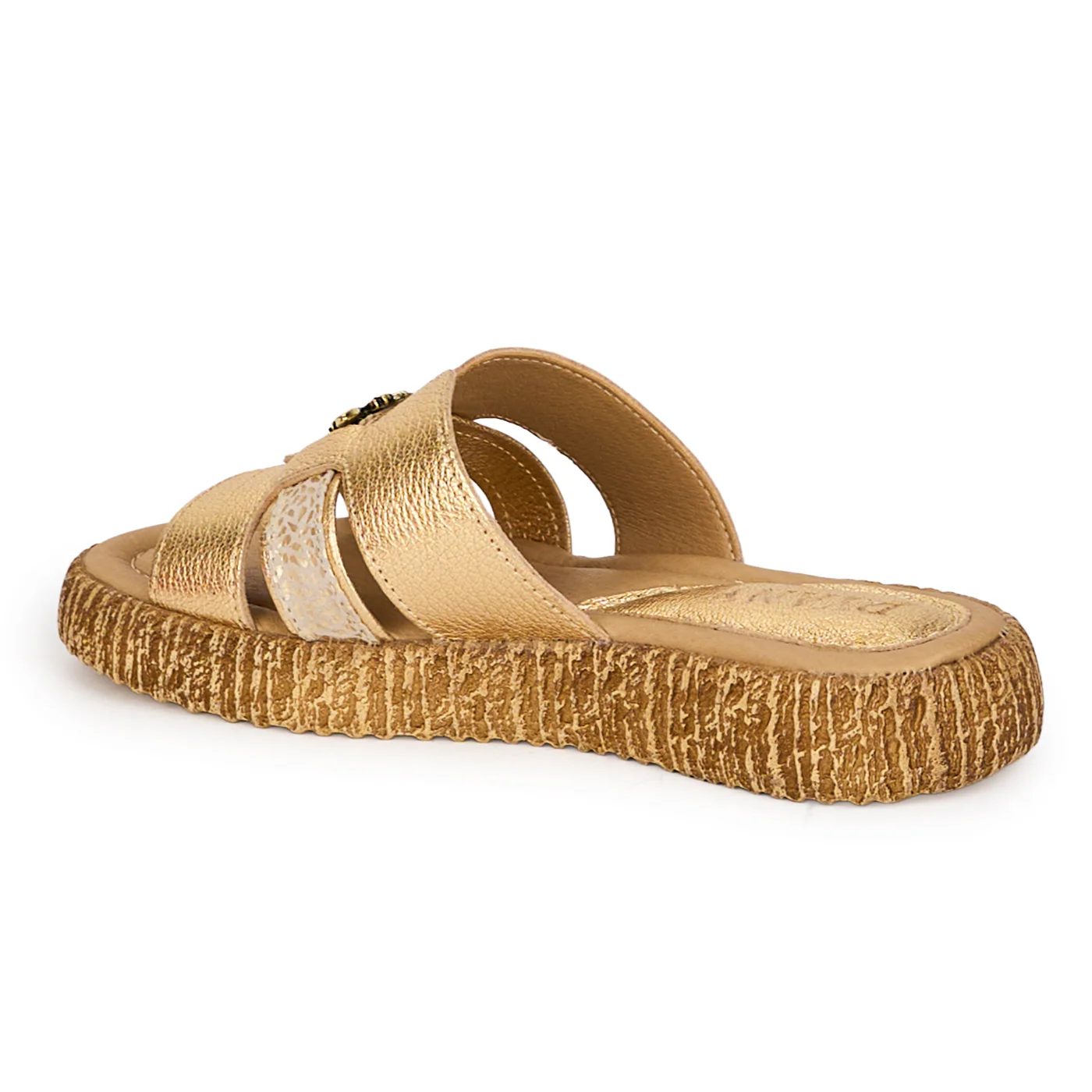 Papuci dama din piele naturala aurie cu accesoriu 18364 - Image 2