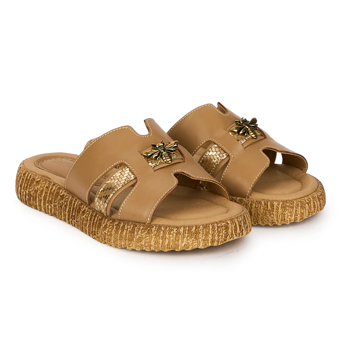 Papuci dama din piele naturala bej cu accesoriu 18338 - Image 4