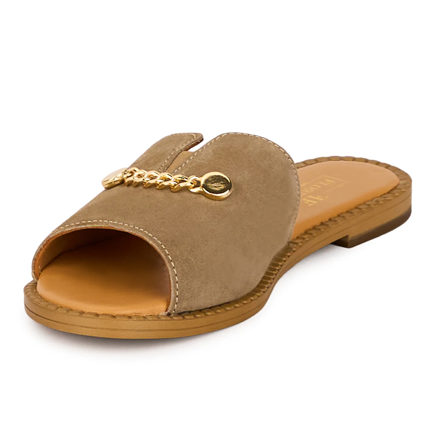 Papuci dama din piele naturala bej cu accesoriu metalic 18452 - Image 3