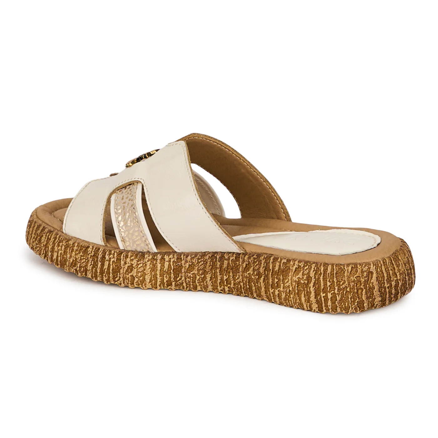 Papuci dama din piele naturala bej cu accesoriu metalic 18537 - Image 2