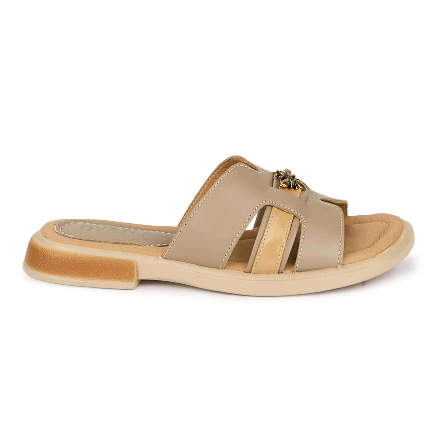 Papuci dama din piele naturala gri cu accesoriu metalic 18534
