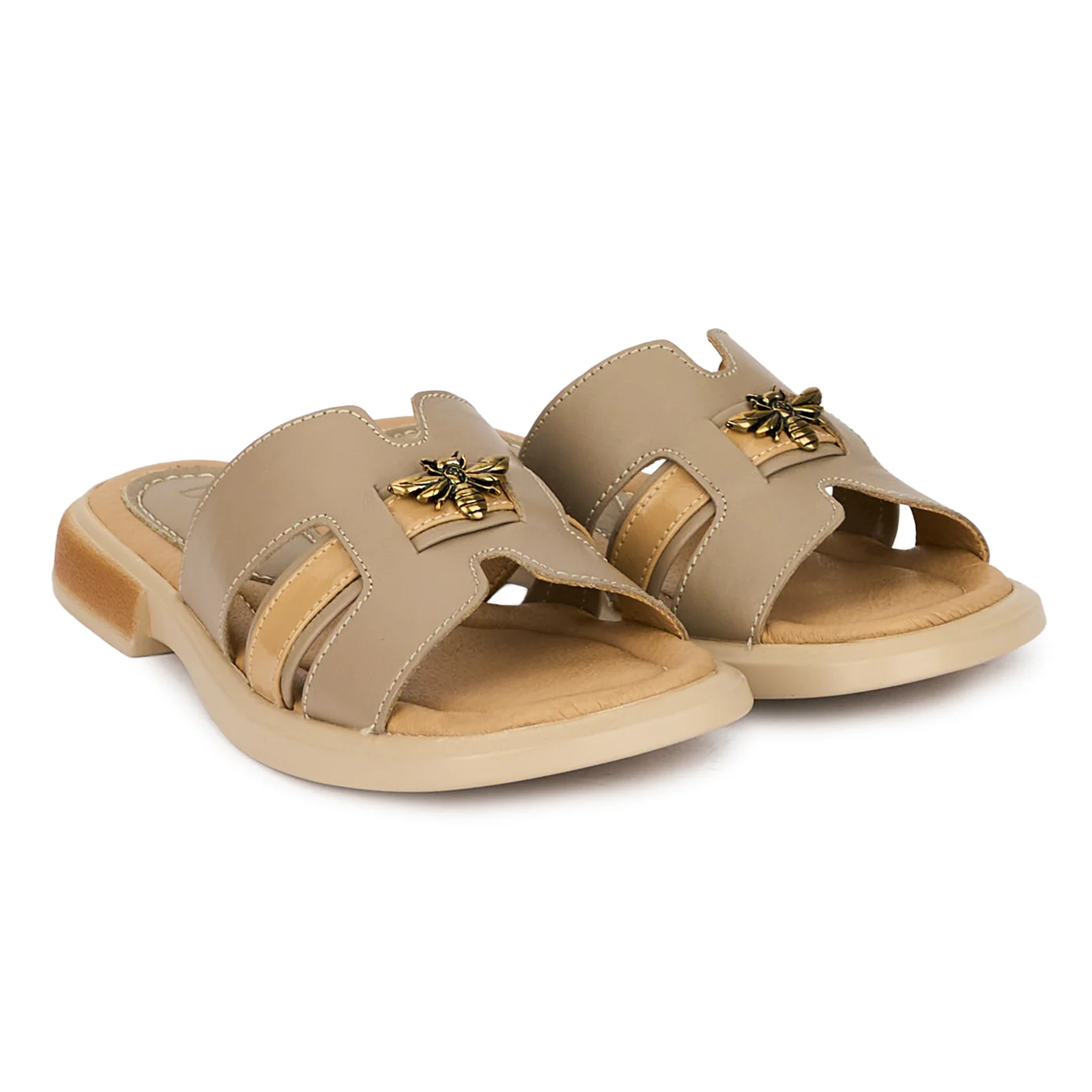 Papuci dama din piele naturala gri cu accesoriu metalic 18534 - Image 4