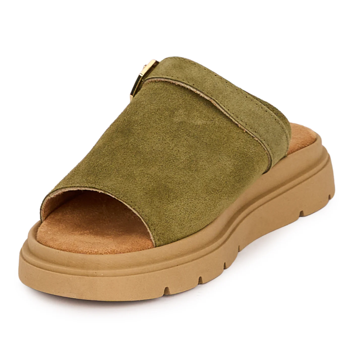 Papuci dama din piele naturala kaki 18581 - Image 3