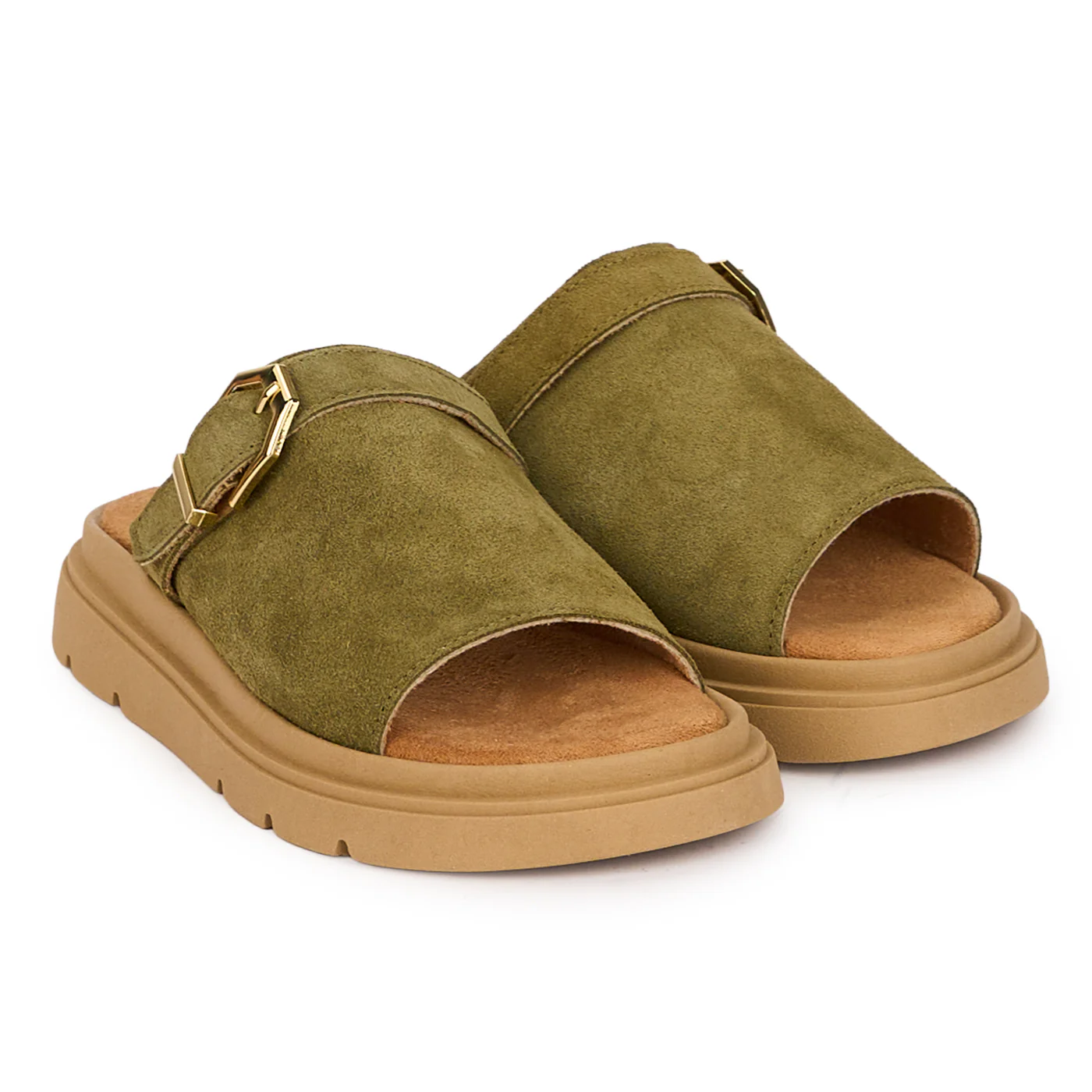 Papuci dama din piele naturala kaki 18581 - Image 4