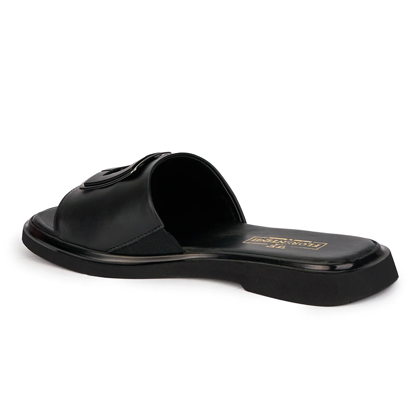 Papuci dama din piele naturala neagra cu accesoriu 18399 - Image 2