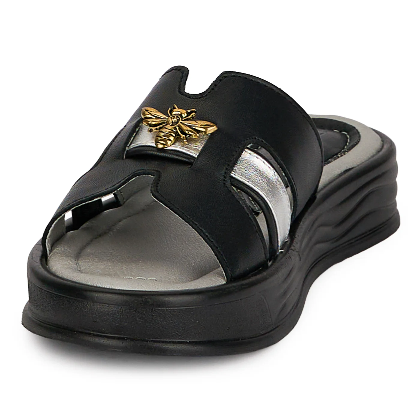 Papuci dama din piele naturala neagra cu accesoriu 18666 - Image 3