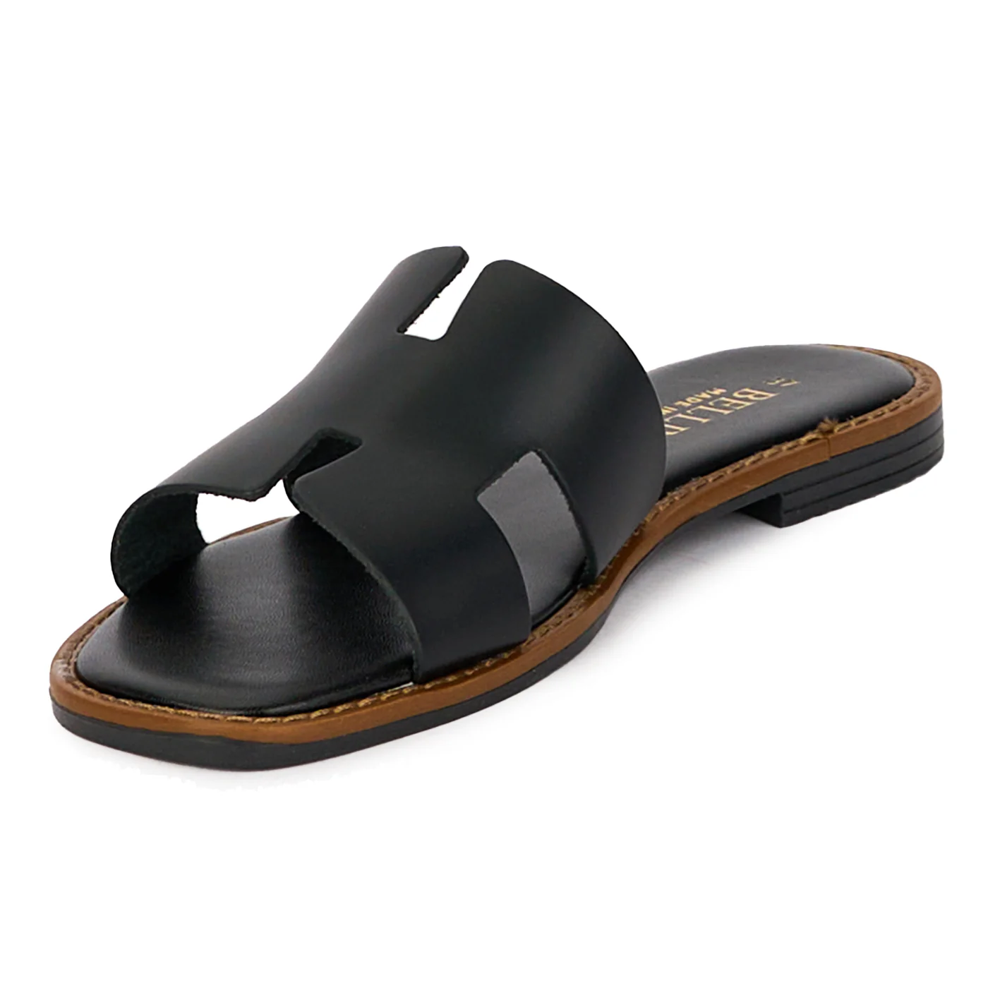 Papuci dama din piele naturala neagra cu talpa joasa 18311 - Image 4