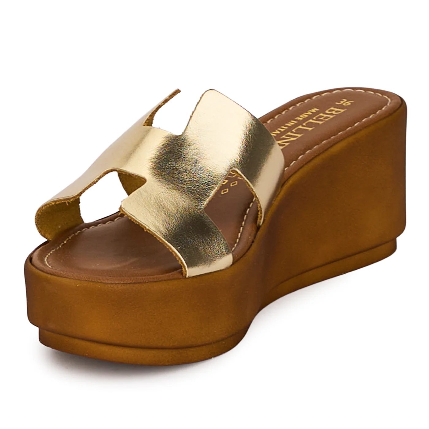 Saboti dama din piele naturala aurie cu platforma 6.5 cm 18413 - Image 3