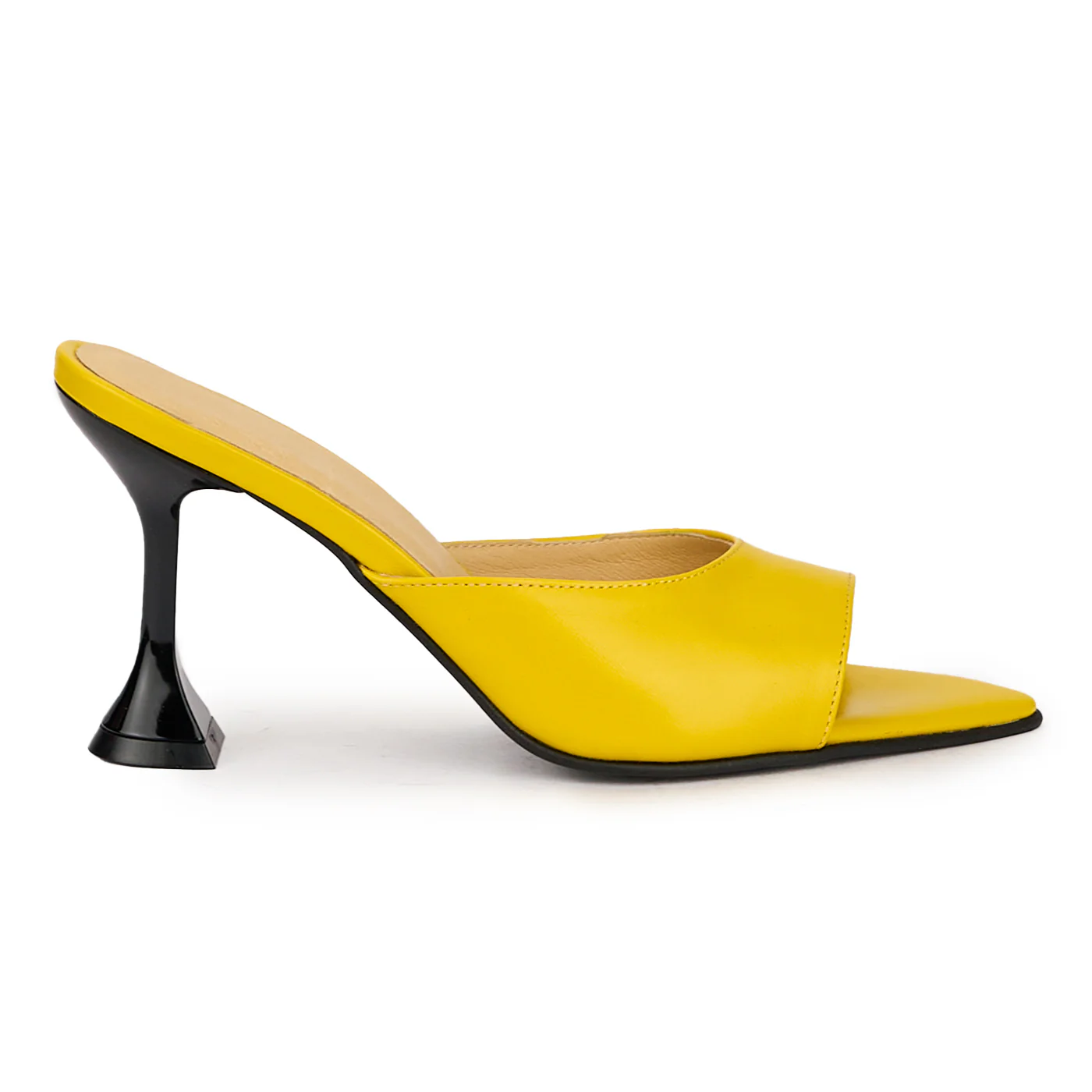 Saboti dama din piele naturala galbena cu toc 8.5 cm 16016
