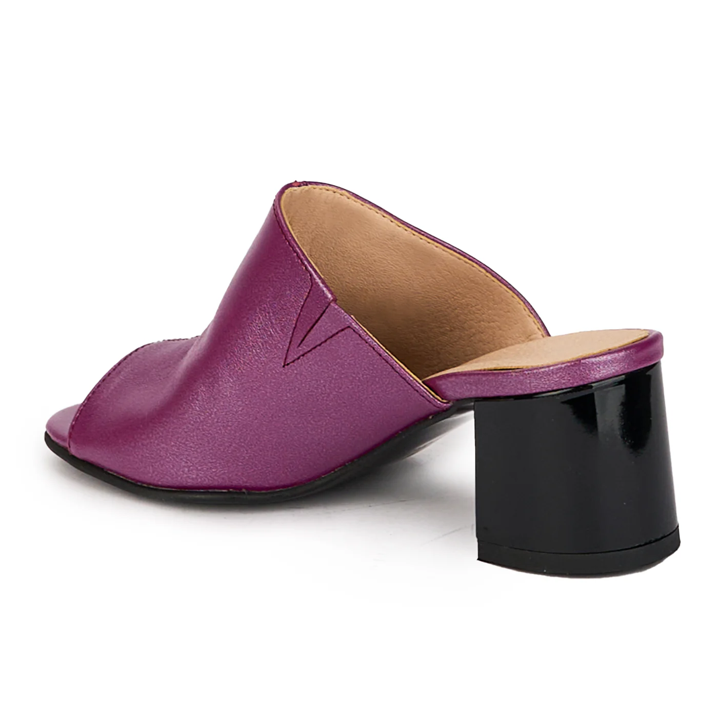 Saboti dama din piele naturala mov sidef cu toc gros 6 cm 18325 - Image 2