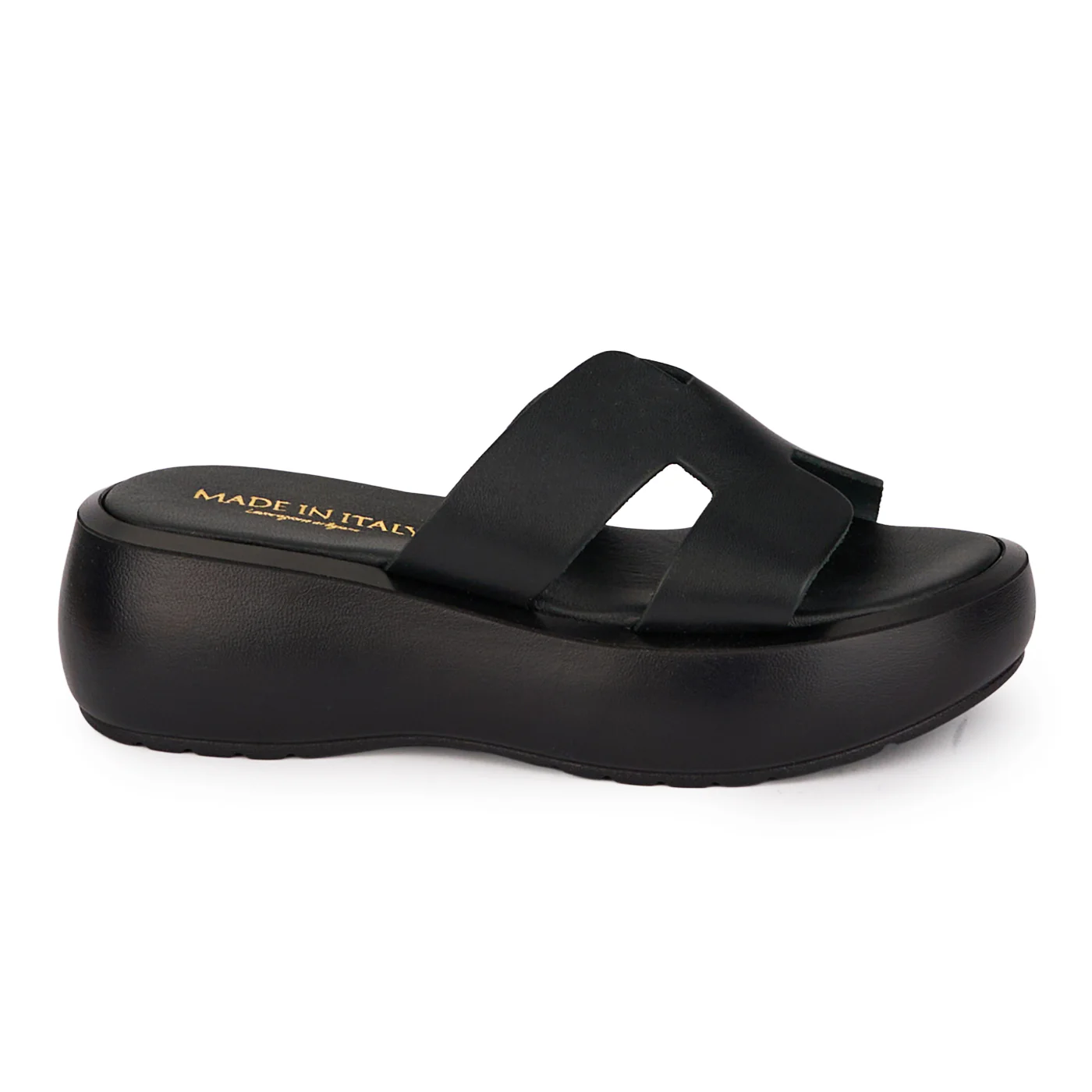 Saboti dama din piele naturala neagra cu talpa 5 cm 18470