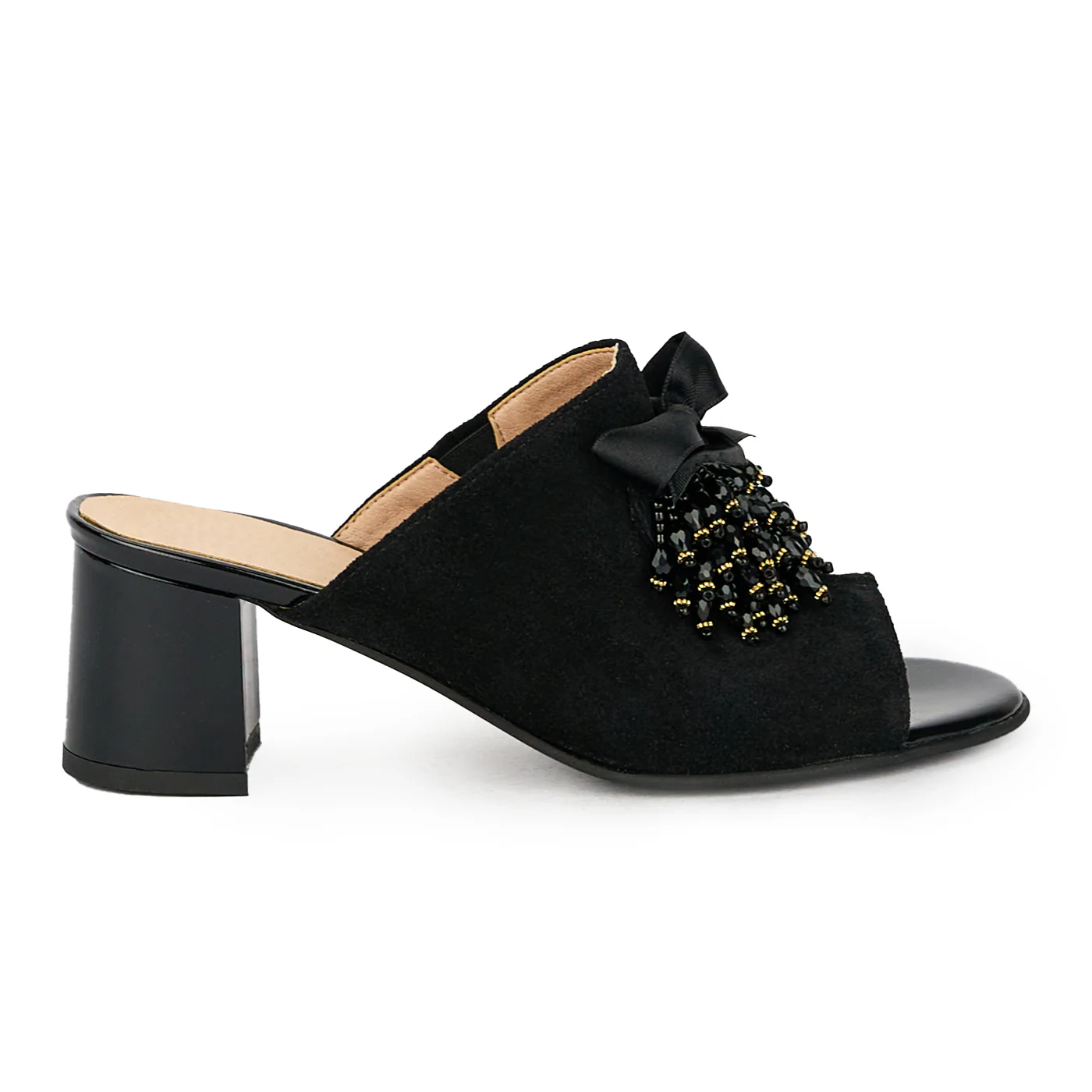 Saboti dama din piele naturala neagra cu toc gros 17586