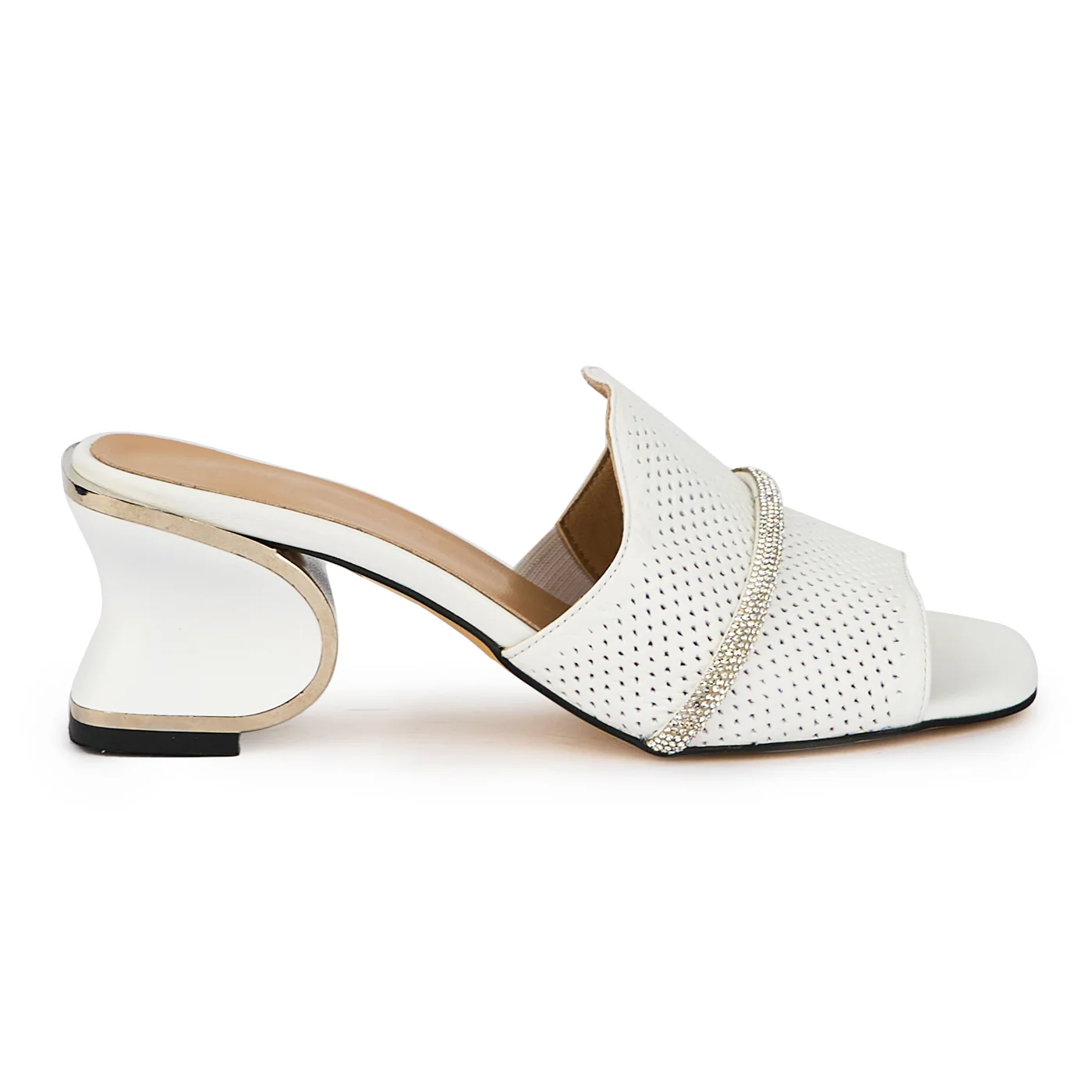 Saboti eleganti dama din piele naturala alba cu toc 6 cm 15689