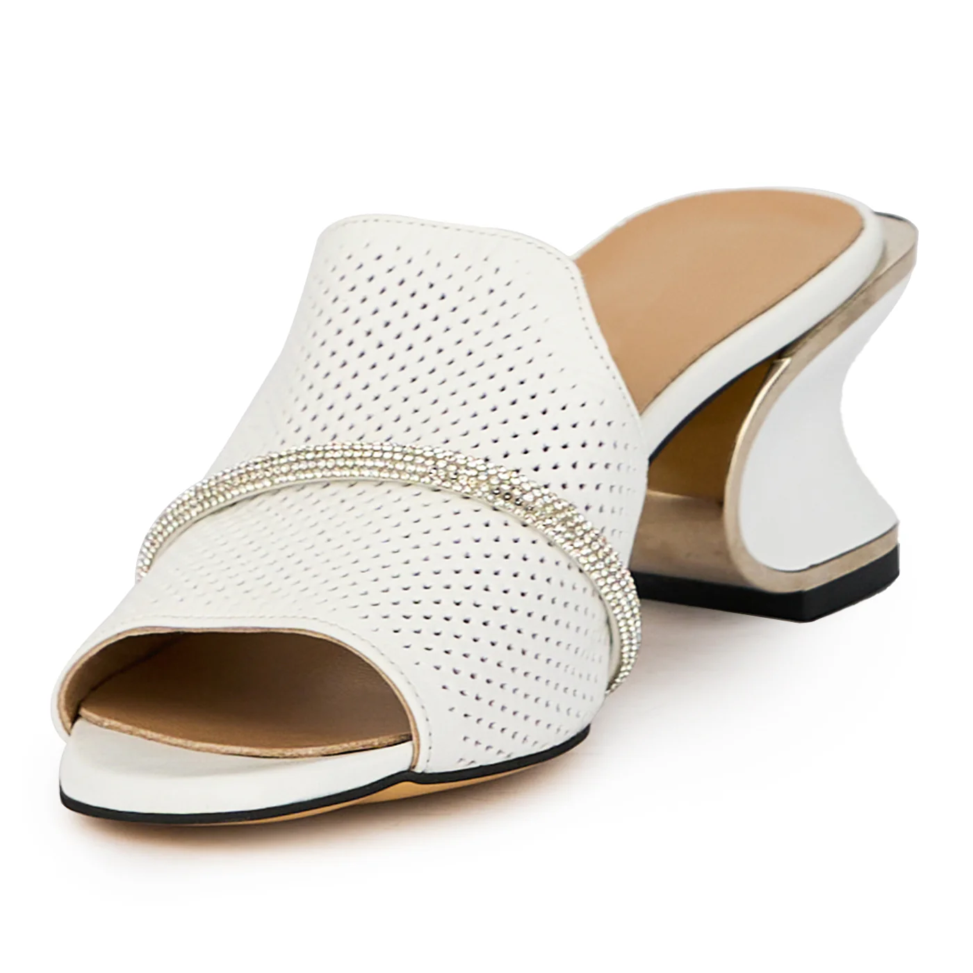Saboti eleganti dama din piele naturala alba cu toc 6 cm 15689 - Image 3