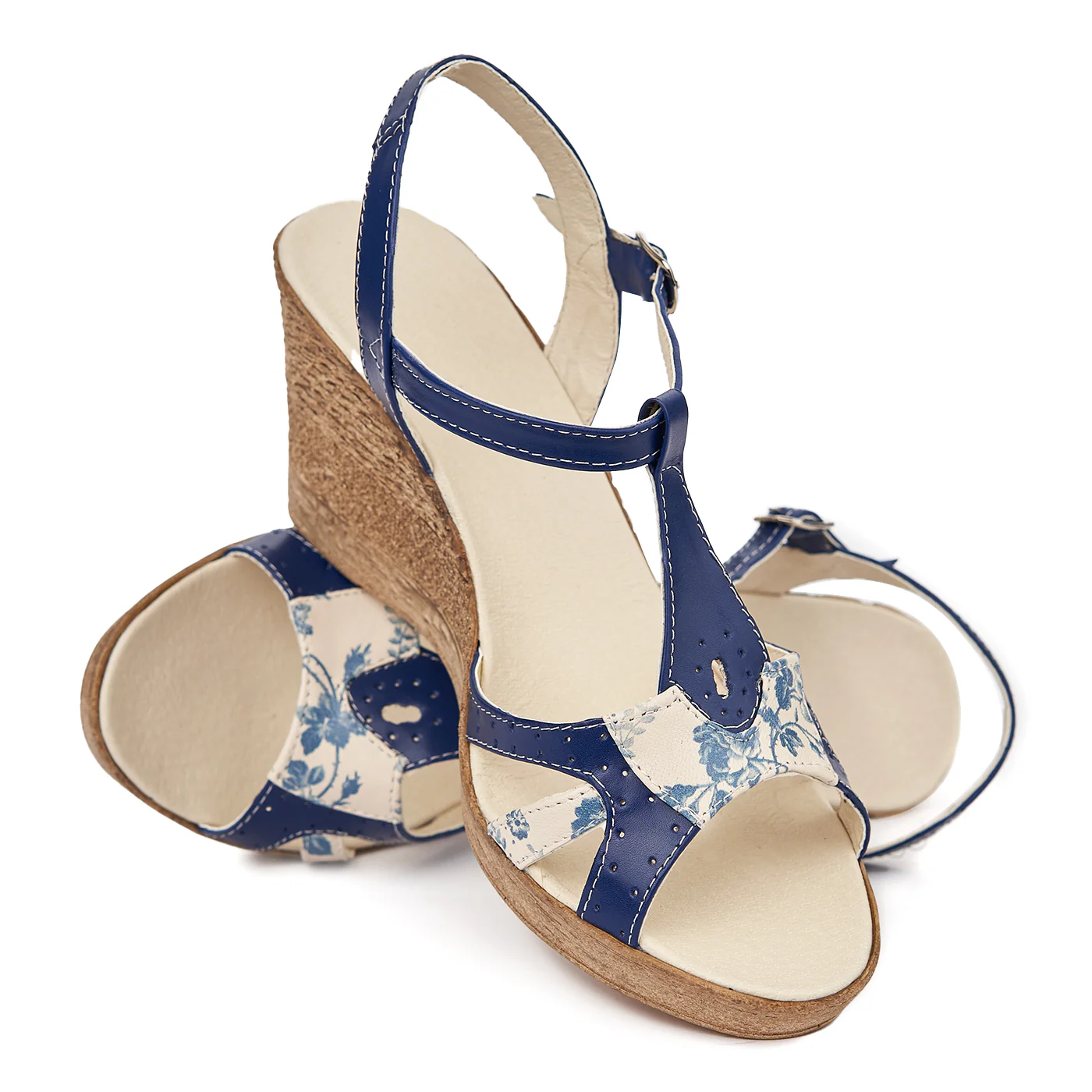 Sandale clasice din piele naturala albastra cu platforma 2276 - Image 4