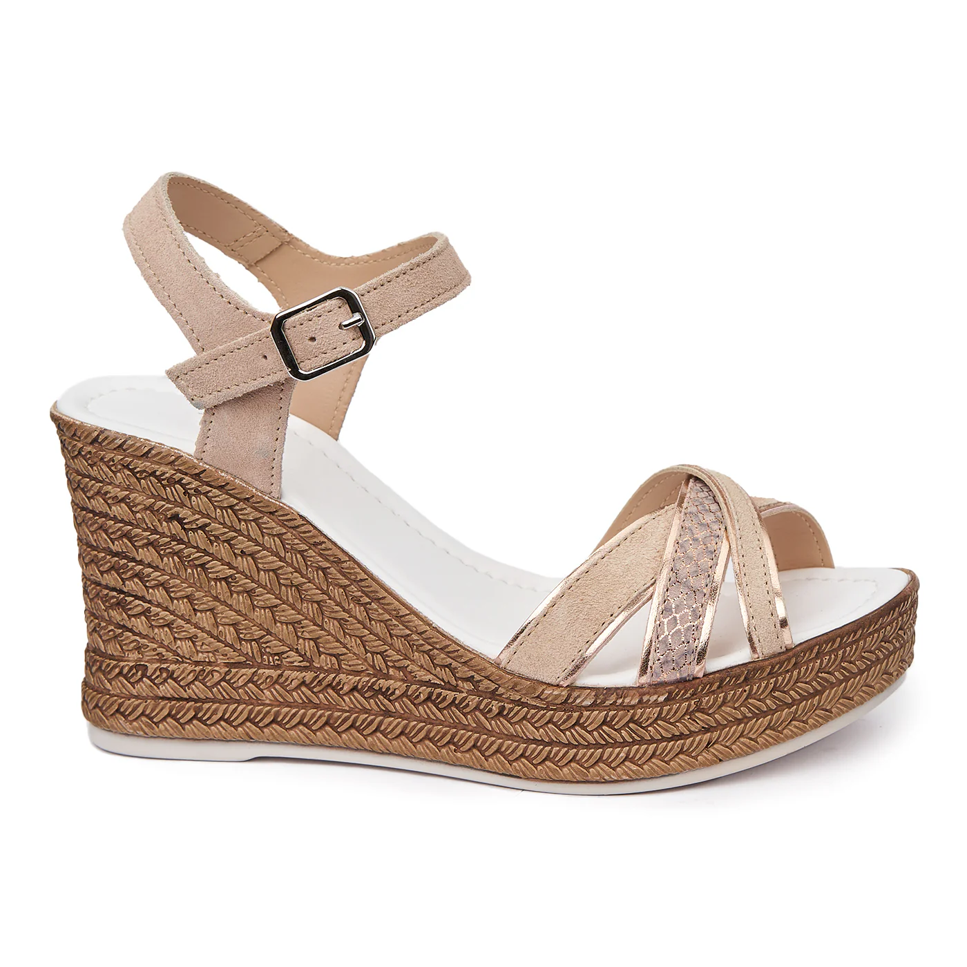 Sandale cu platforma din piele naturala bej 2508
