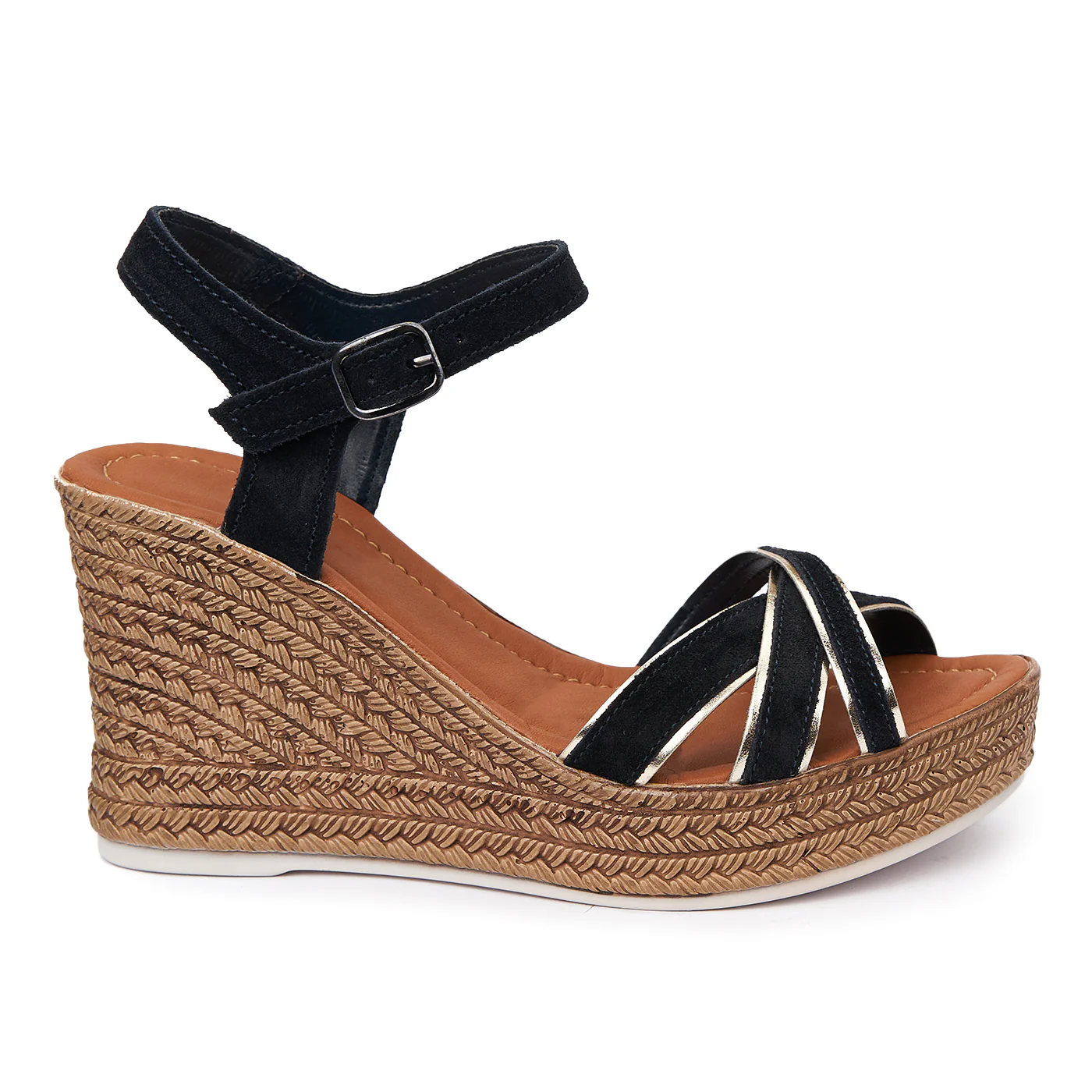 Sandale cu platforma din piele naturala bleumarin 2506