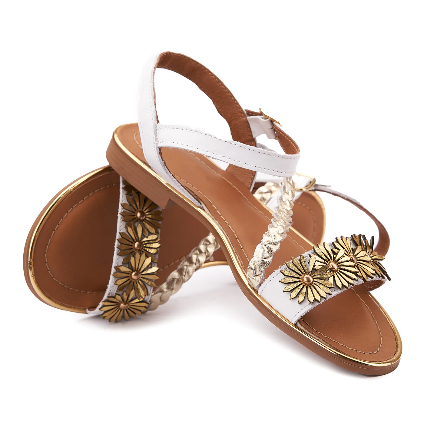 Sandale dama din piele alba cu toc mic 2112 - Image 4