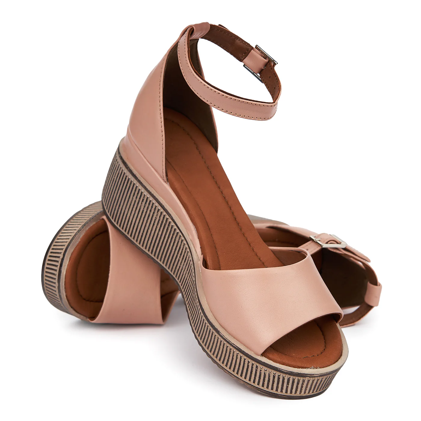 Sandale dama din piele bej cu platforma 2405 - Image 4