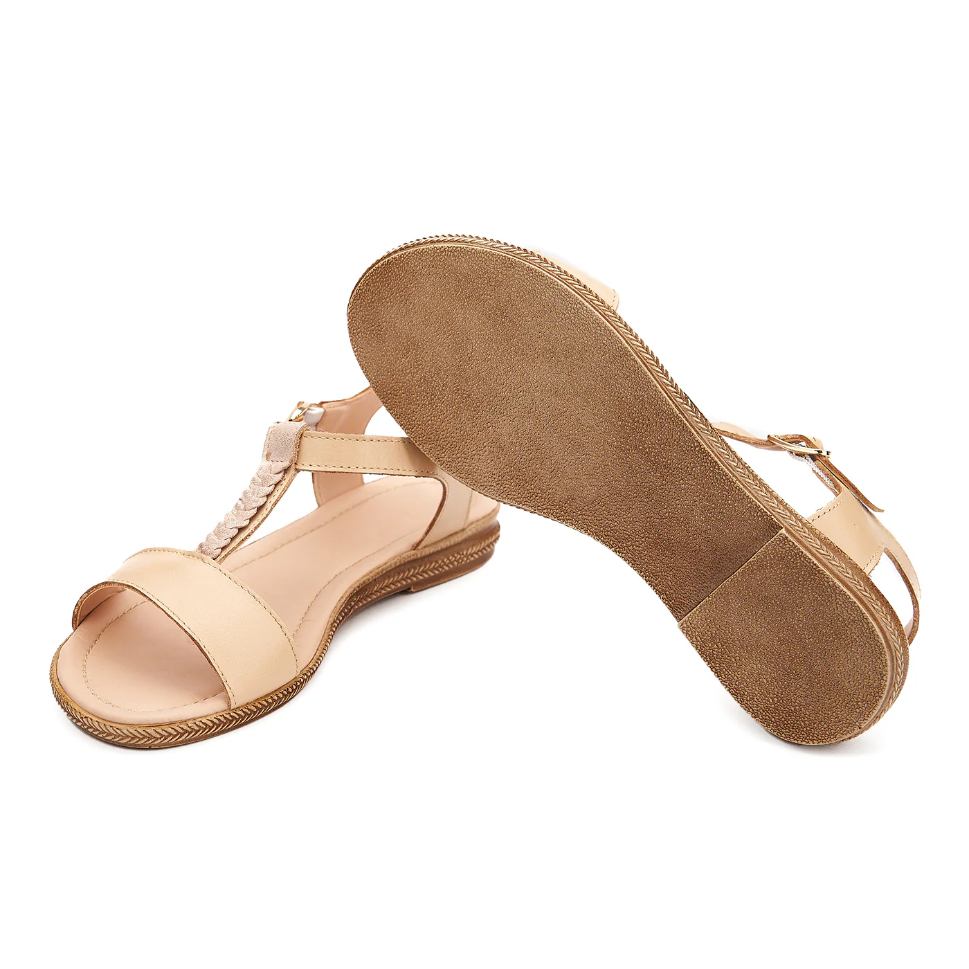 Sandale dama din piele bej cu toc mic 2167 - Image 3