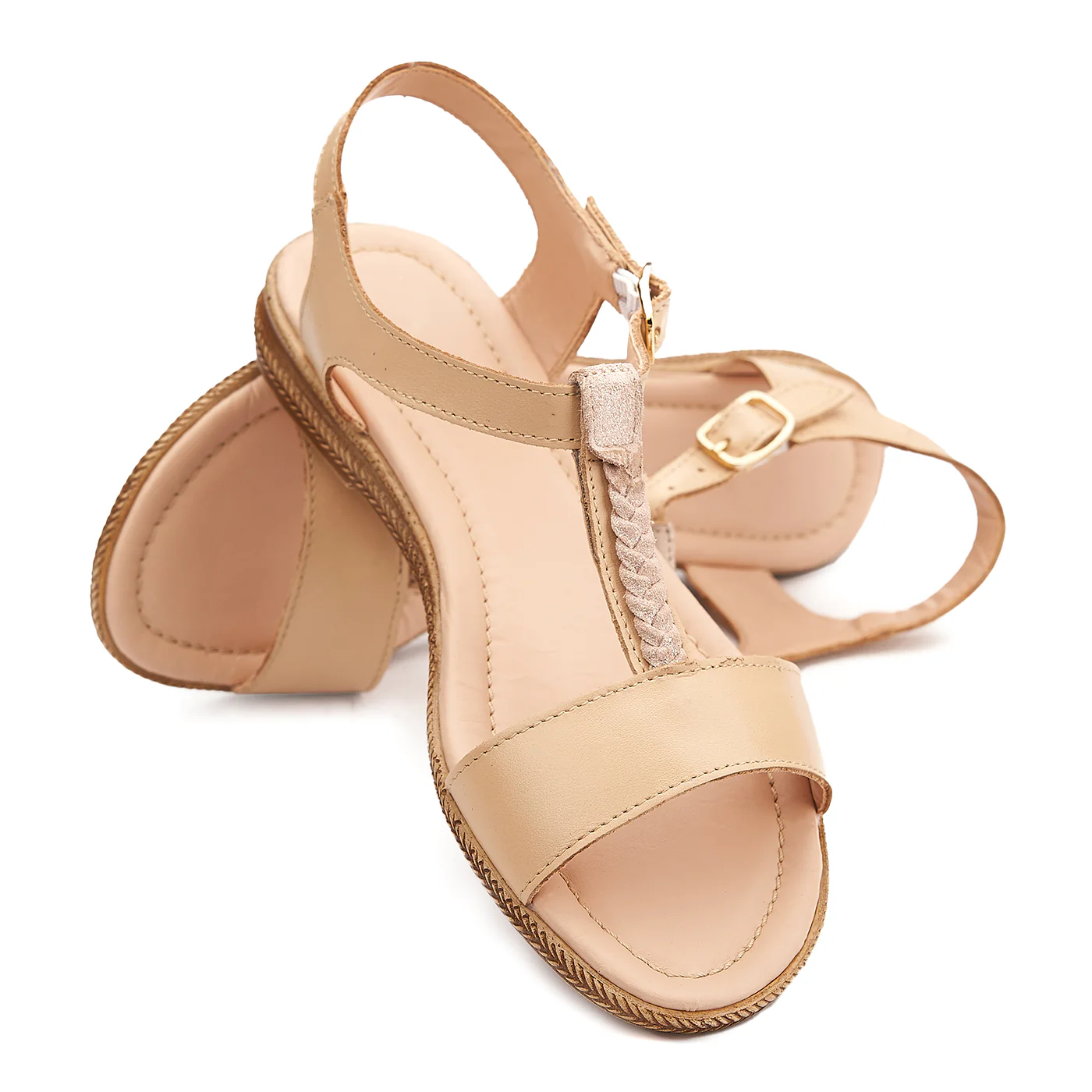 Sandale dama din piele bej cu toc mic 2167 - Image 4